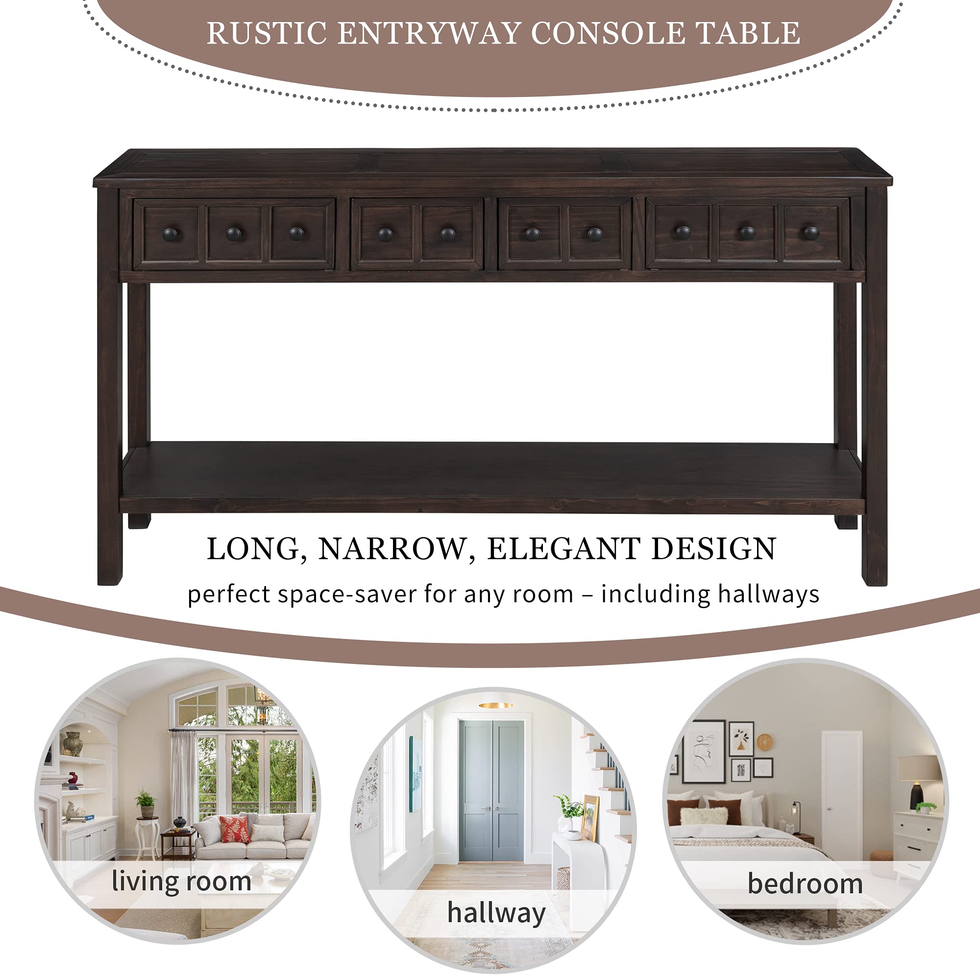 Merax Rustic Console Table for Hallway,Wood Narrow Sideboad with Drawers and Bottom Shelf for Entryway, Espresso