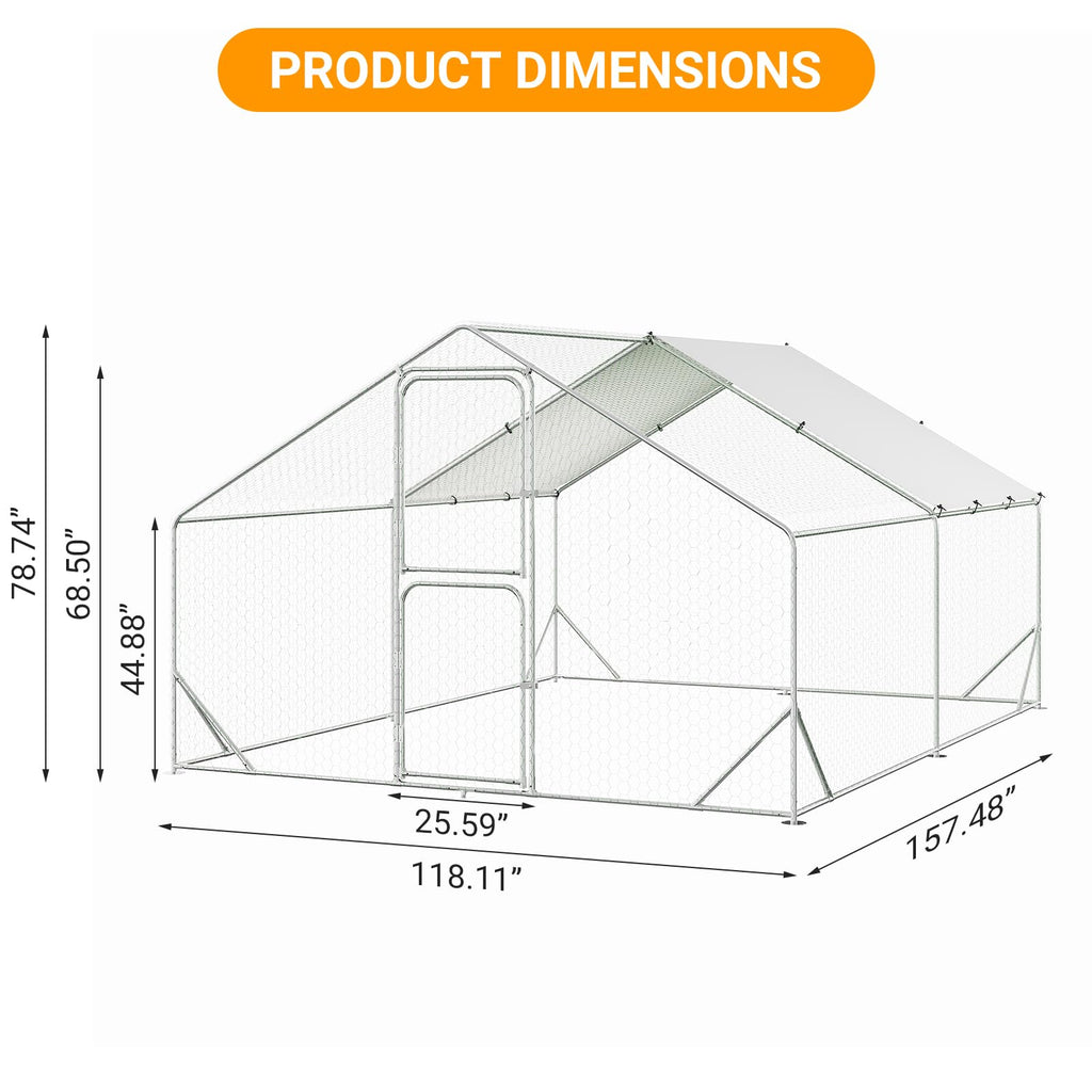 13.1' L x 9.8' W x 6.6' H Large Metal Chicken Coop, Outdoor Chicken Run with Cover and Double Door for Backyard Farm Yard