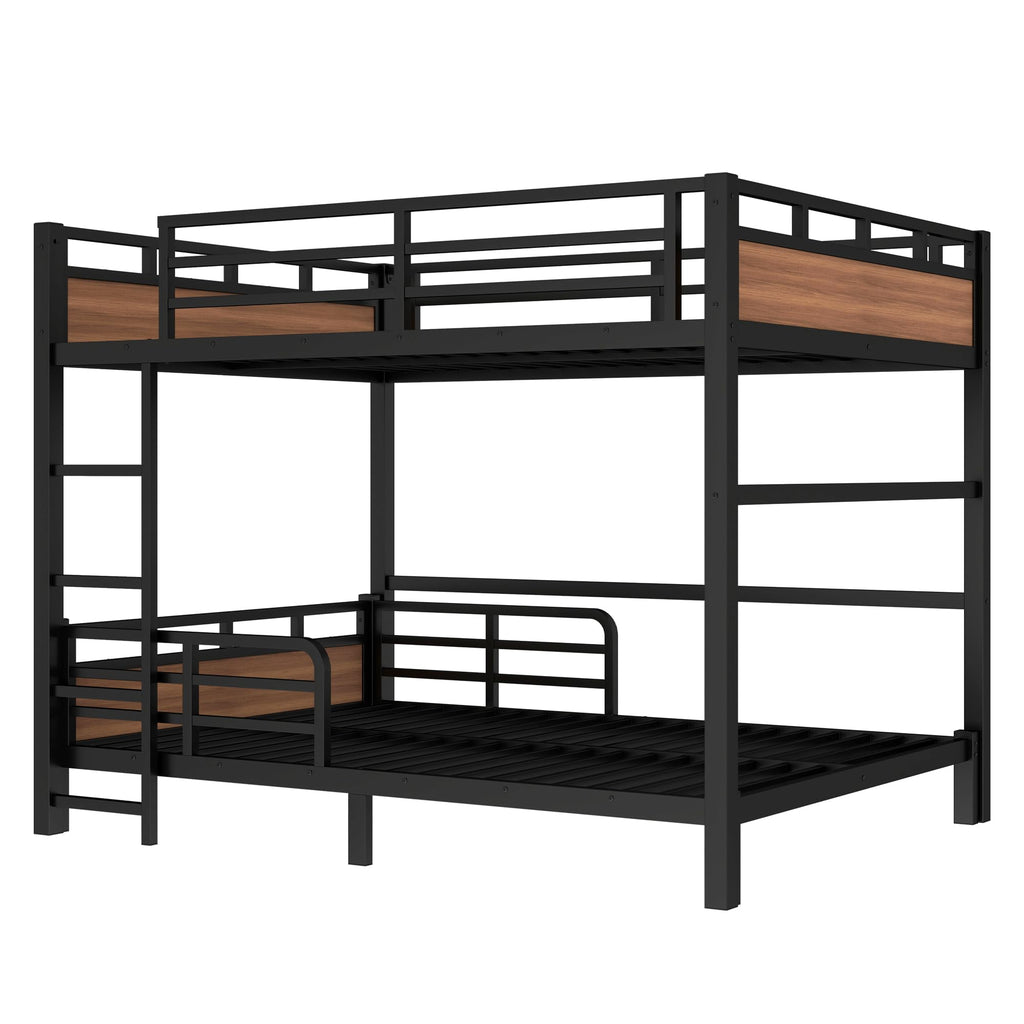 Bellemave Queen Over Queen Bunk Bed, Separable Bunk Beds for Kids & Adults, Converts to Loft Bed and Platform Bed, Heavy Duty Metal Bunkbed with Guardrails, No Box Spring Needed, Walnut