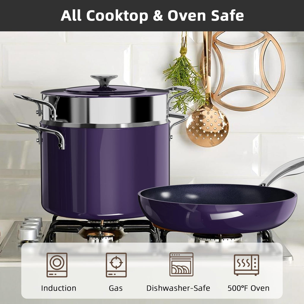 Nuwave Lux 13pc Forged Lightweight Cookware Set PFAS Free, Healthy G10 Duralon Ceramic Coating, Ultra Non-Stick, Stay-Cool Handles, Works on All Cooktops & Induction Ready