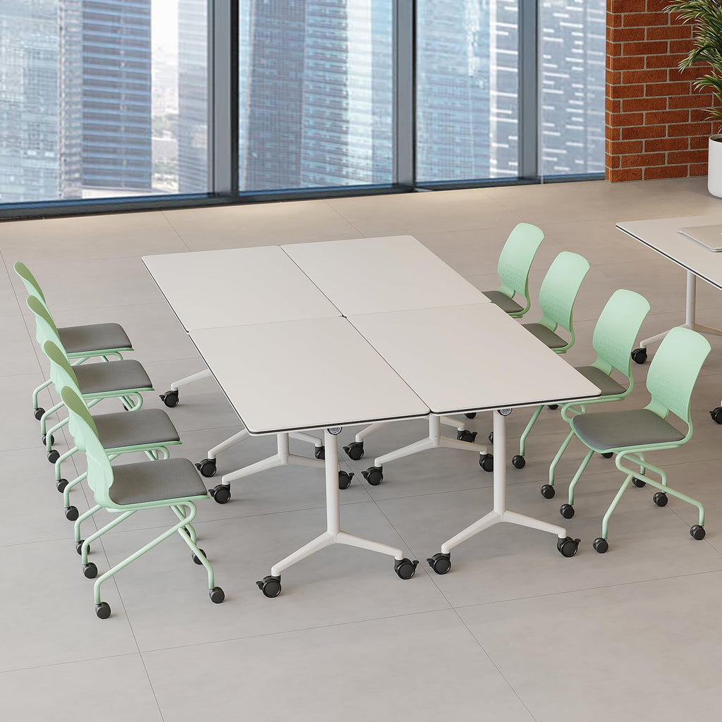 rzoizwko Modular Folding Conference Room Tables with Wheels, Flip Top Training Table System for Office & Classroom, Mobile Joinable Meeting Desks for Seminar & Collaboration Spaces
