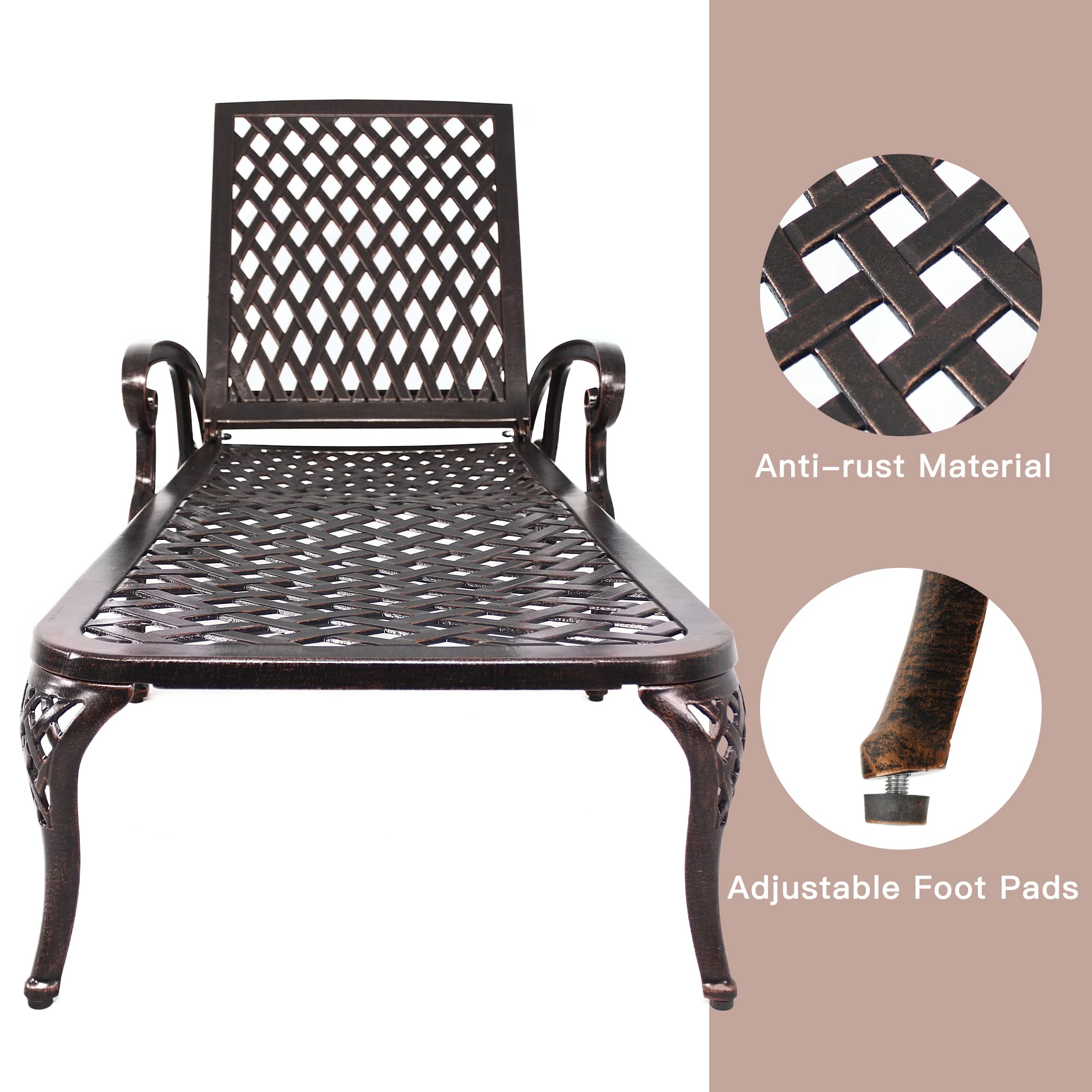Villeston Chaise Lounges Outdoor - Lounge Chairs for Outside Pool Tanning Chair Adjustable Patio Reclining Cast Aluminum for Beach Yard, Antique Bronze