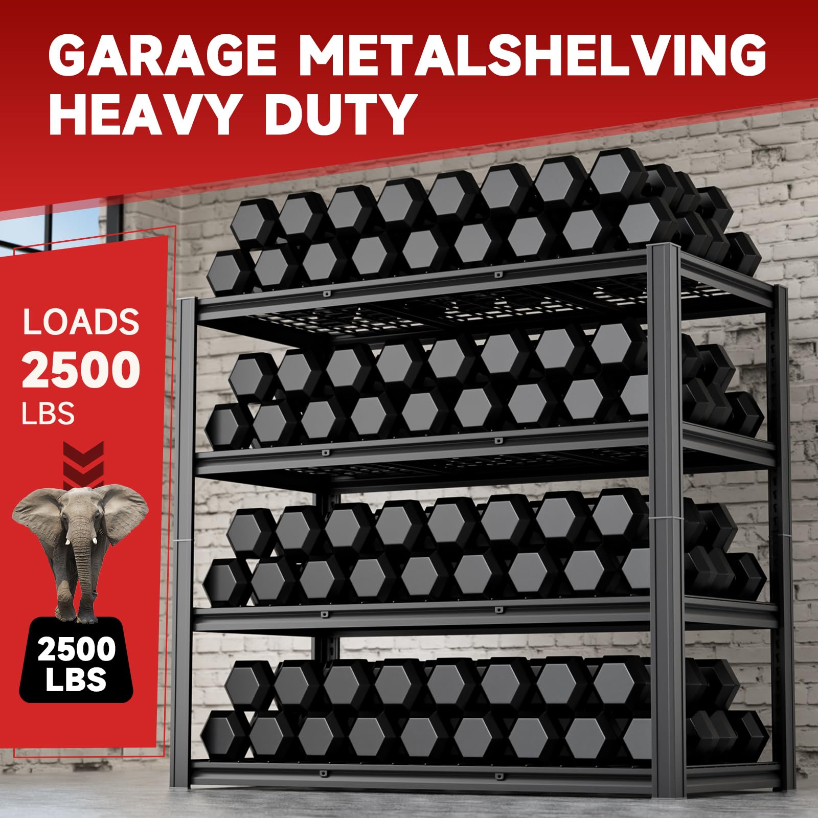 cynnda 4-Tier 60”W Garage Shelving Heavy Duty 2500LBS Garage Storage Rack 60" W Basement Warehouse Storage Shelves Units Adjustable Metal Shelf for Garages(Black)