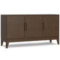 SIMPLIHOME Harper Buffet - 60 inch Wide Solid Wood 3-Door Sideboard Buffet in Walnut Brown, Mid-Century Modern Cabinet for Dining Room or Kitchen with Adjustable Shelves and Tapered Legs