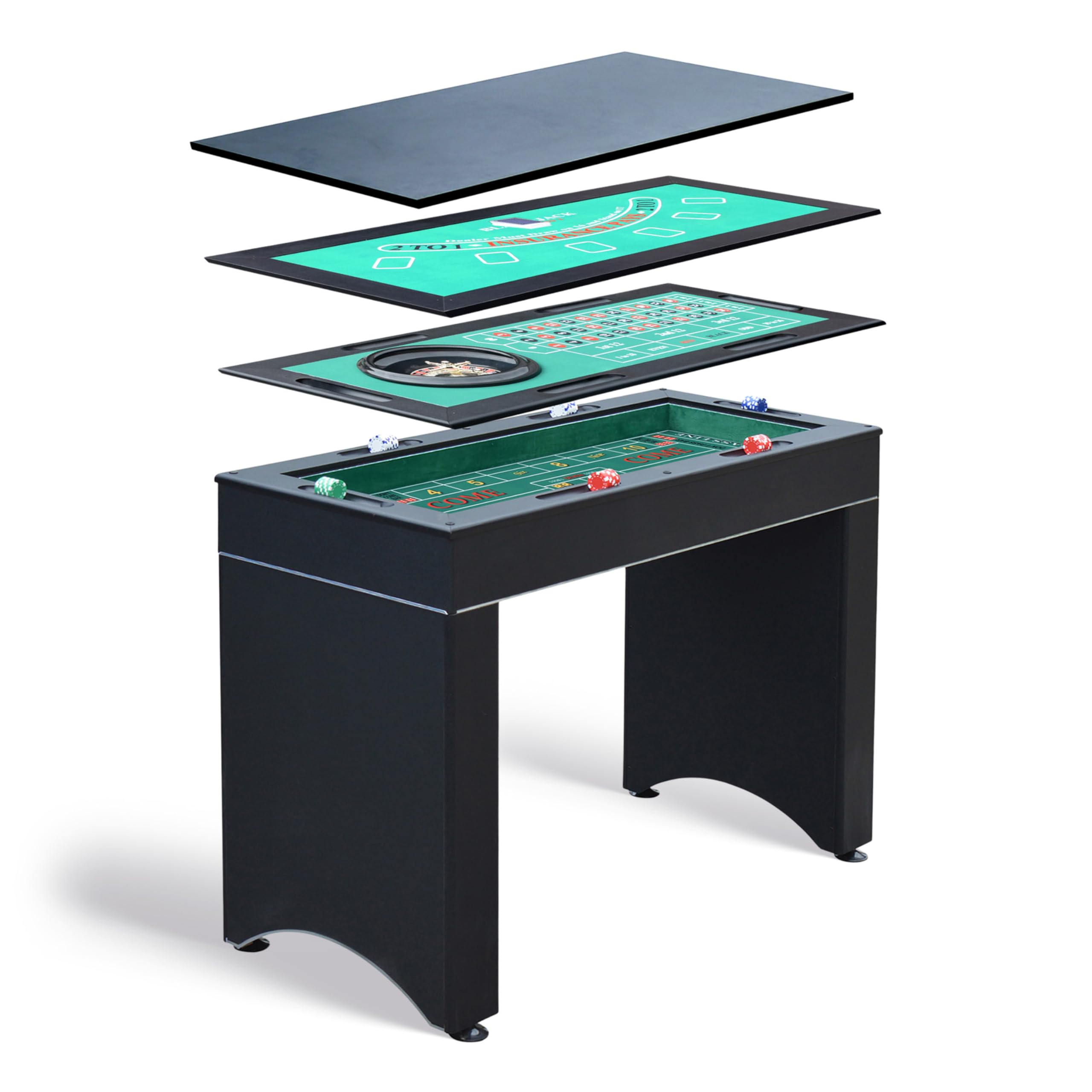 Hathaway Classic Monte Carlo 4 in 1 Casino Game Table - Includes Craps Table, Roulette Table Top, Blackjack Table Top Which Can Be Used as Poker Table Top, Bar Table Top, & Complete Game Accessories