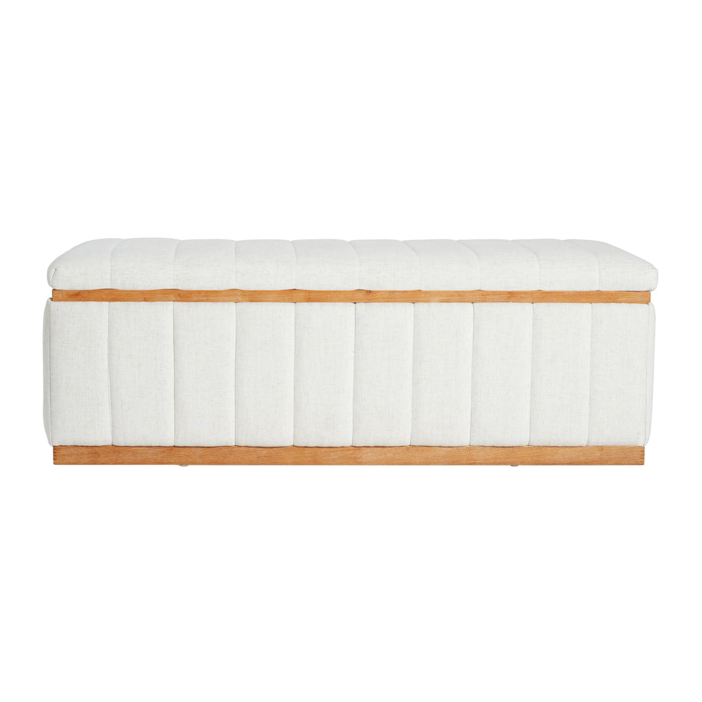 Christopher Knight Home Kira Living Room Ottoman with Storage, Linen Upholstered Storage Ottoman Bench with Channel-Tufted Design, Wood Frame Sofa Foot Stool, Bedroom End of Bed Bench, Beige