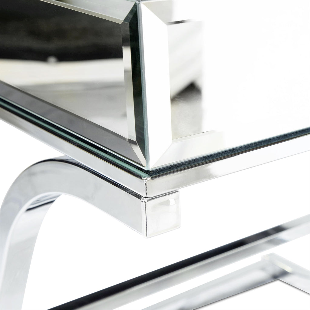 Furniture of America Luxy Glam Mirrored Top Metal 48 in. Rectangle Coffee Table for Living Room, Bedroom, Chrome Silver