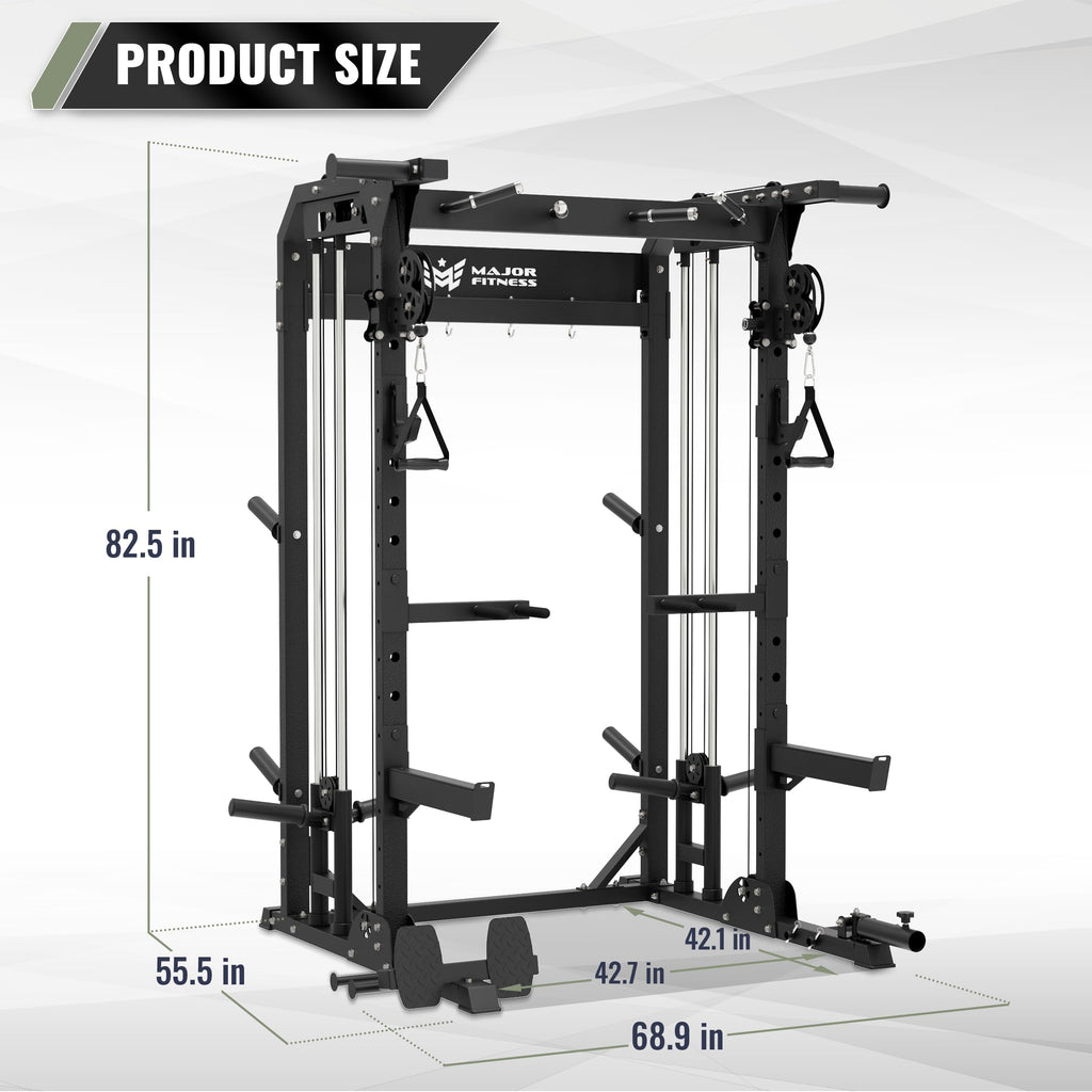 MAJOR FITNESS F22 Power Rack with Weight Bench – 1600lbs All-in-One Squat Rack with Cable Crossover, Dual Pulley, Heavy-Duty Steel Frame, Attachments & Storage for Home Gym Strength Training, Black