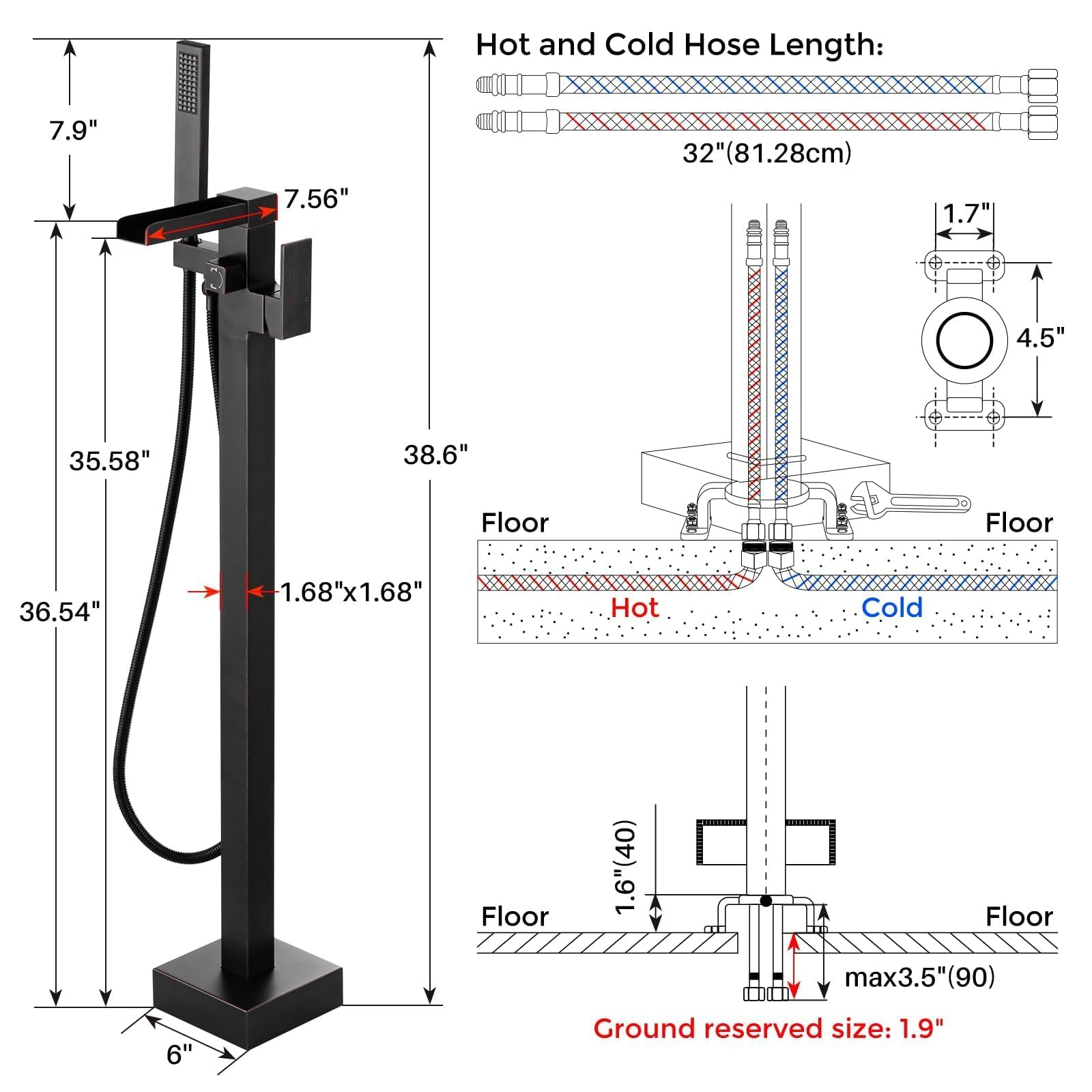 Freestanding Tub Faucet Oil Rubbed Bronze: ALEASHA High Flow Max 6.74 GPM Free Standing Tub Filler-Brass Modern Floor Mount Bathtub Faucet with Handheld Shower, for the Ultimate Elegant SPA Experience