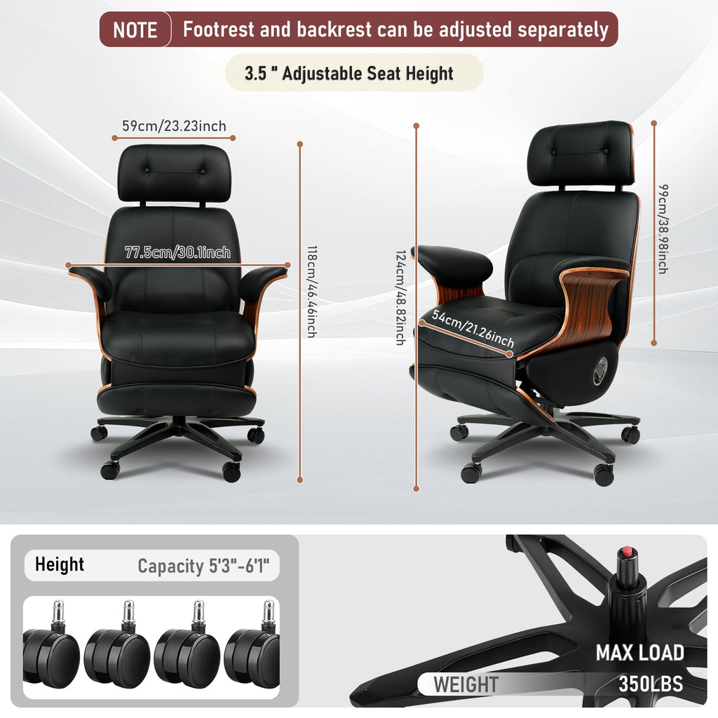 Genuine Leather Office Chair with Electric Reclining, Footrest, Lifting and Massage Function, 350lbs Capacity Ergonomic Executive Chair with Alu Base and 360° Wheels for Home Living Room