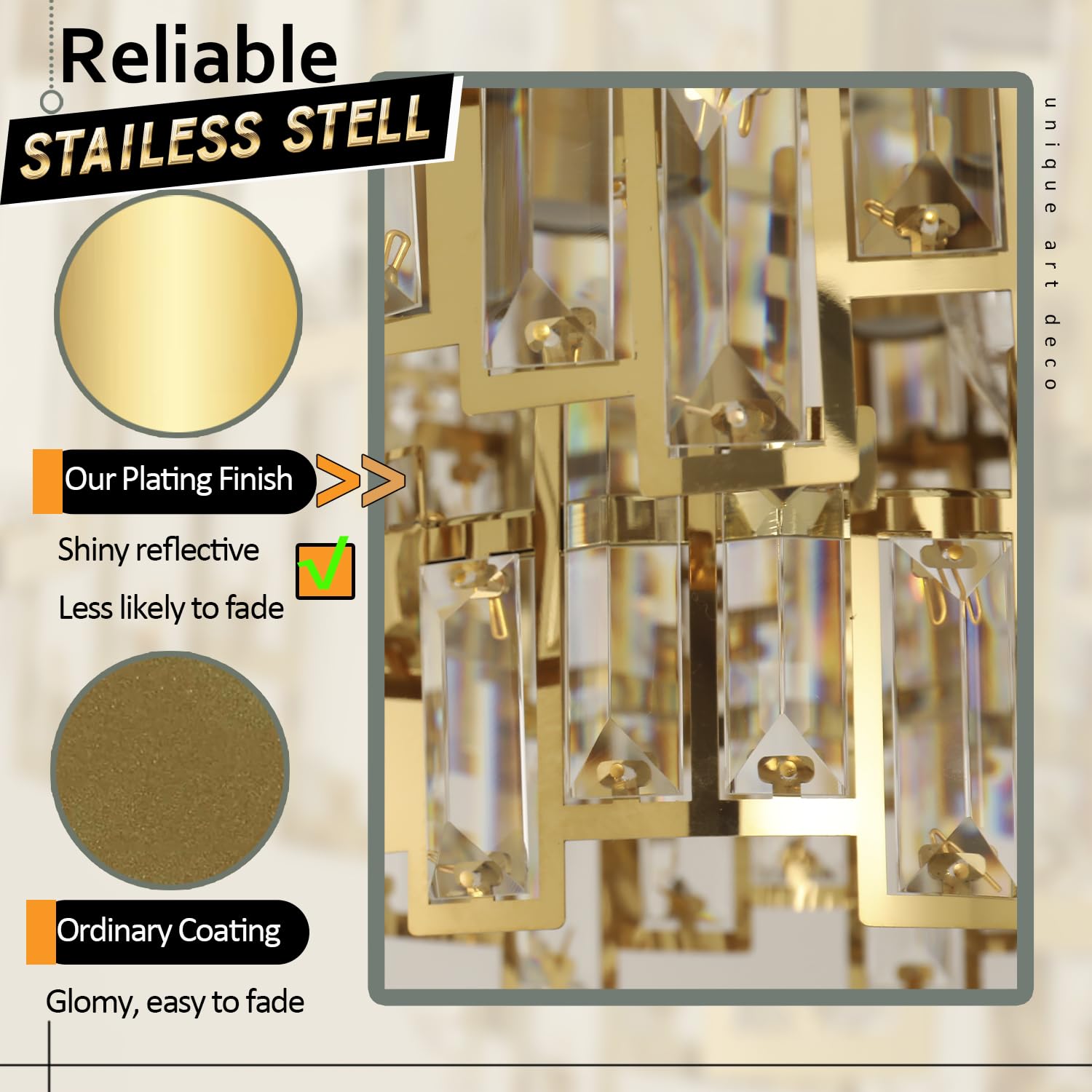 ANTILISHA Gold Crystal Chandelier Lighting Foyer Hall Entry Way Chandeliers Light Fixture for High Ceiling Sloped Pendant Hanging French Empire Style Round Large 31.5 inch