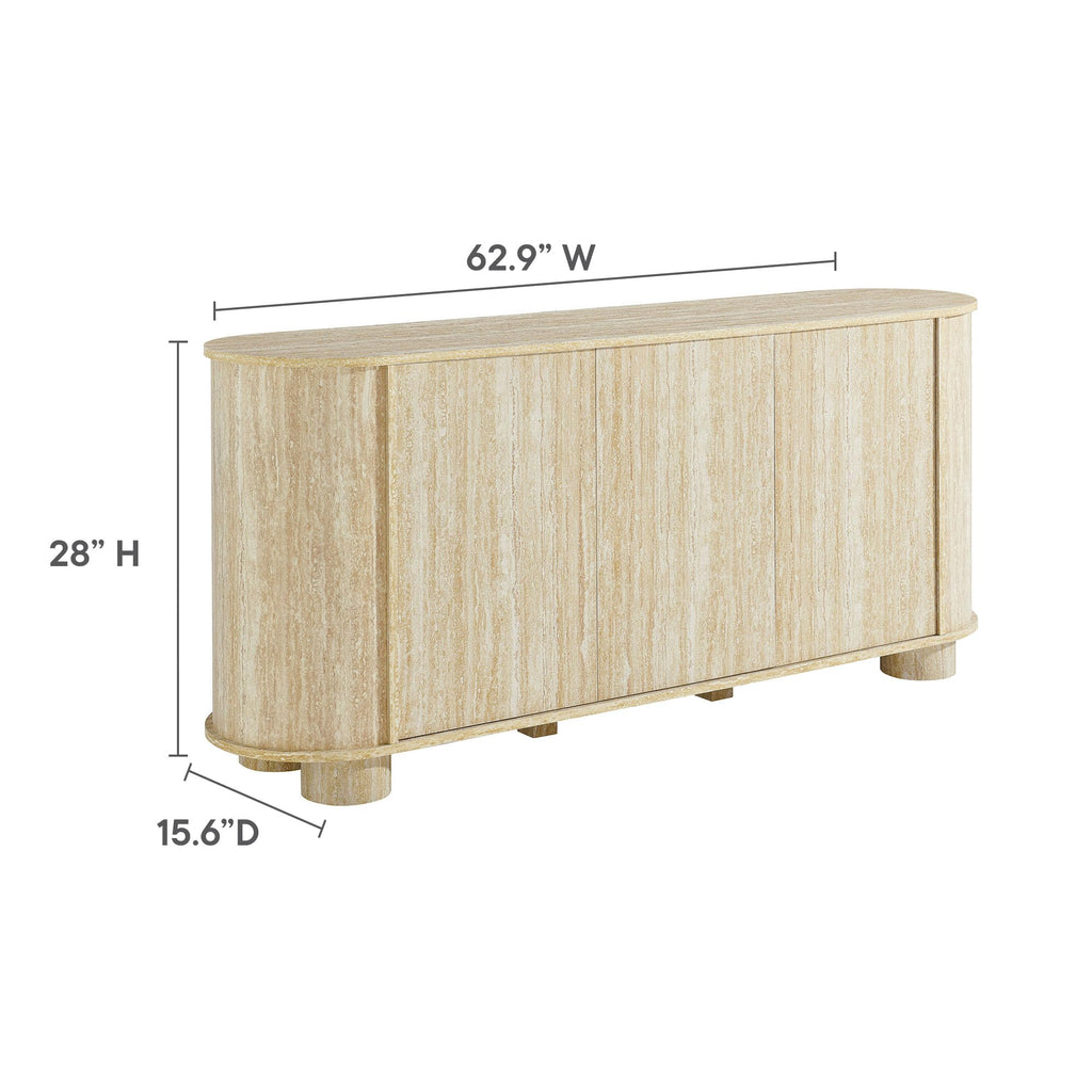 Modway Overture 63 Inch Oval Sideboard in Travertine - Buffet Cabinet with 3 Doors - Media Stand for Wall-Mounted TVs - Rounded Side Cabinet Console for Dining Room, Living Room, Hallway