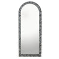 Creative Co-Op Mango Wood Arched Mirror with Bone Inlay Flowers and Leaves, Black and Ivory Finish