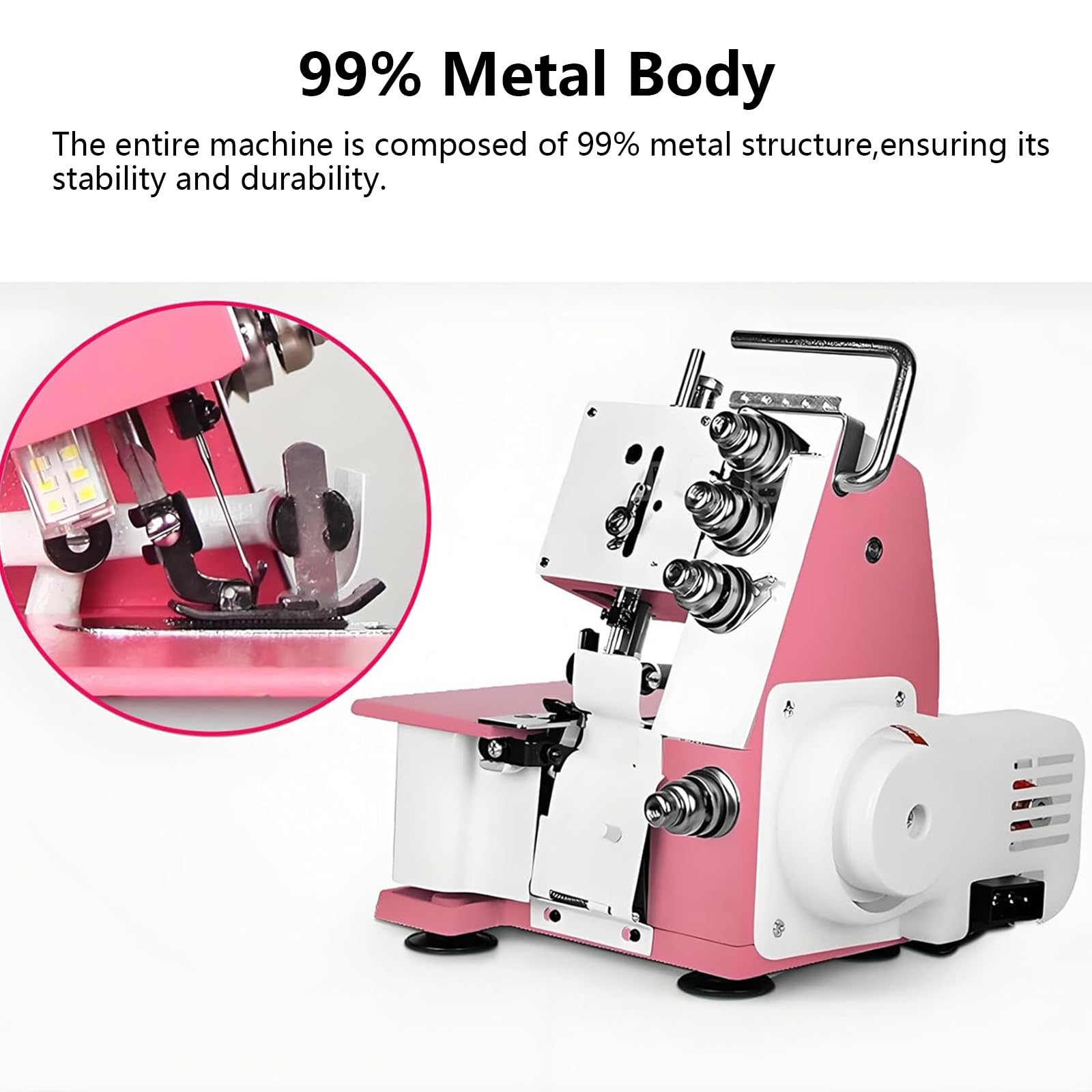 Four Threads Portable Sewing Machine Metal Frame Serger Four-Thread Lockstitch Sewing Machine Small Desktop Overlock for Hemming and Sewing