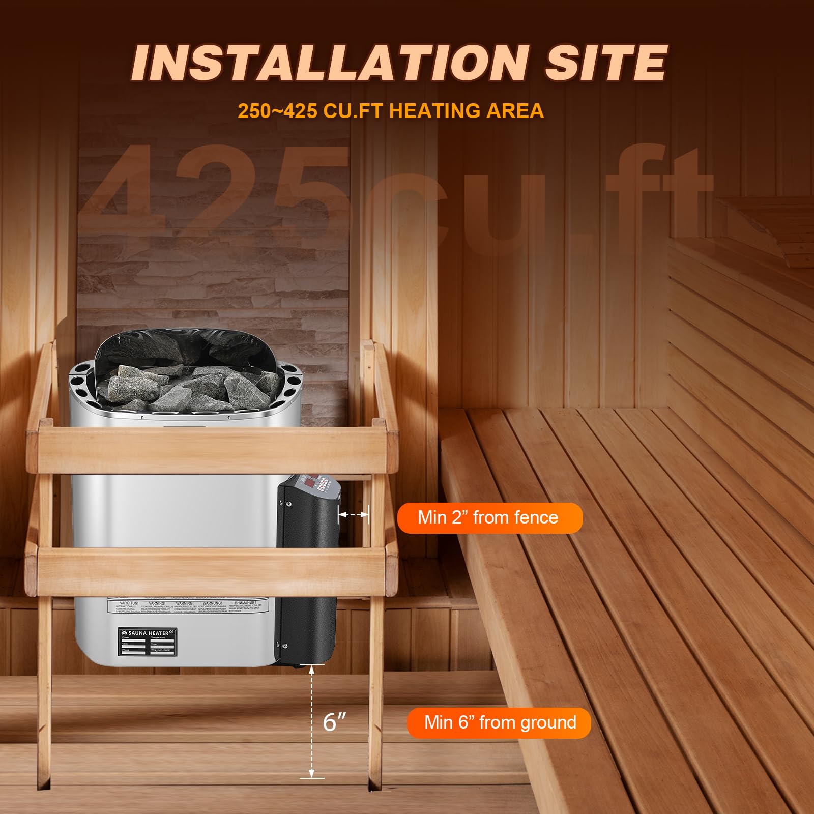 Mxmoonant Sauna Heater, 9KW 220V Electric Sauna Heaters Digital Control Sauna Stove Dry Steam Sauna Bath for Home Hotel Spa Max. 425 Cu.ft with Sauna Hygrothermograph