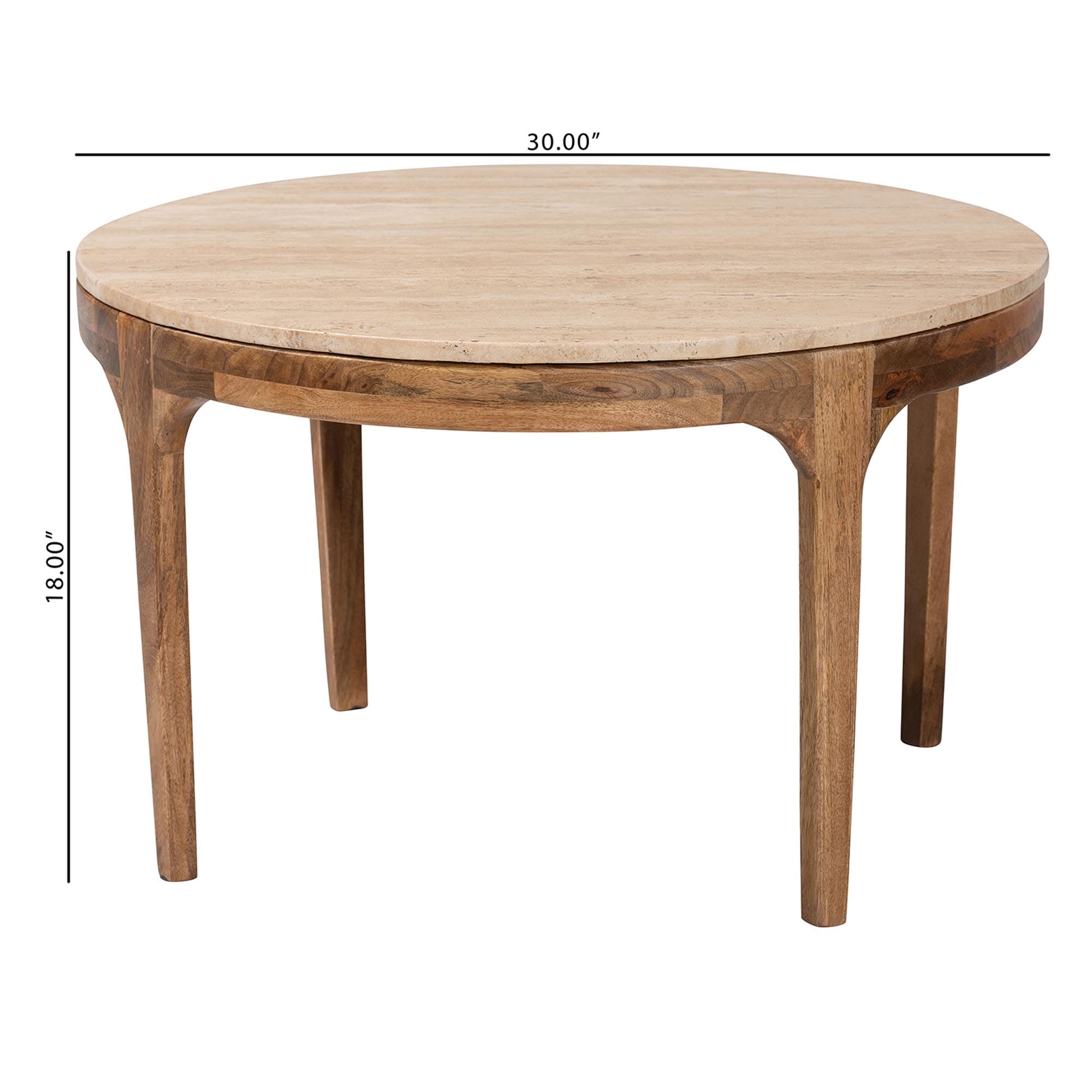 Baxton Studio Prospero Round Travertine Coffee Table - Modern Accent Table with Mango Wood Frame for Living Room or Seating Areas