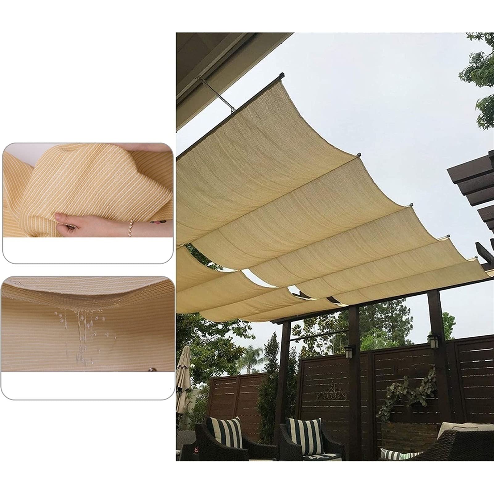 Retractable Patio Shade Canopy Replacement Cover, Polyester Sail with Slide-On Wire Cable & Mounting Kits for Pergola, Deck, Garden, Yard Awning
