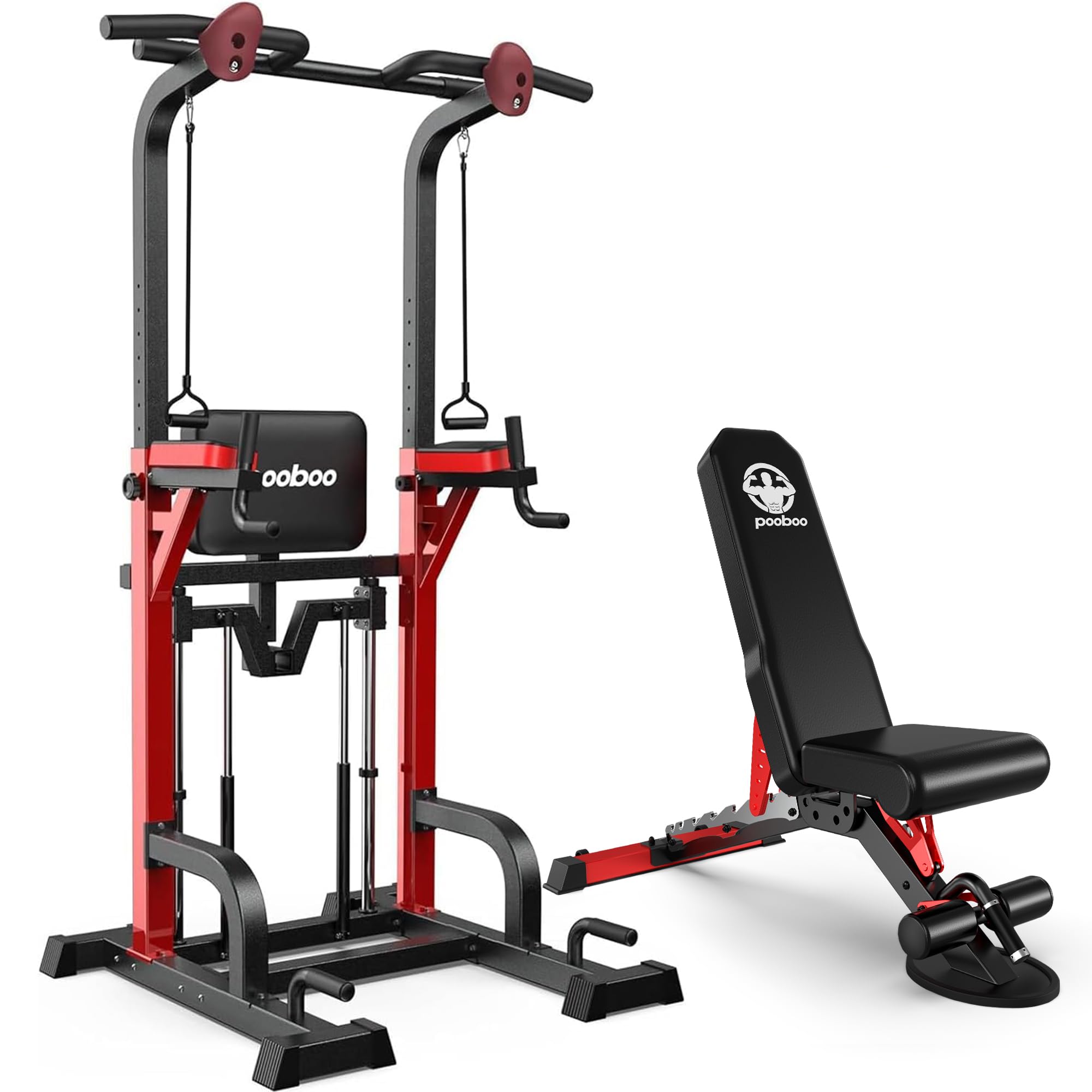 Power Tower Dip Station Pull Up Bar for Fitness Home Gym Workout,450 Pounds Multi-Function Adjustable Height Fitness Strength Training Exercise Equipment,Black Plus