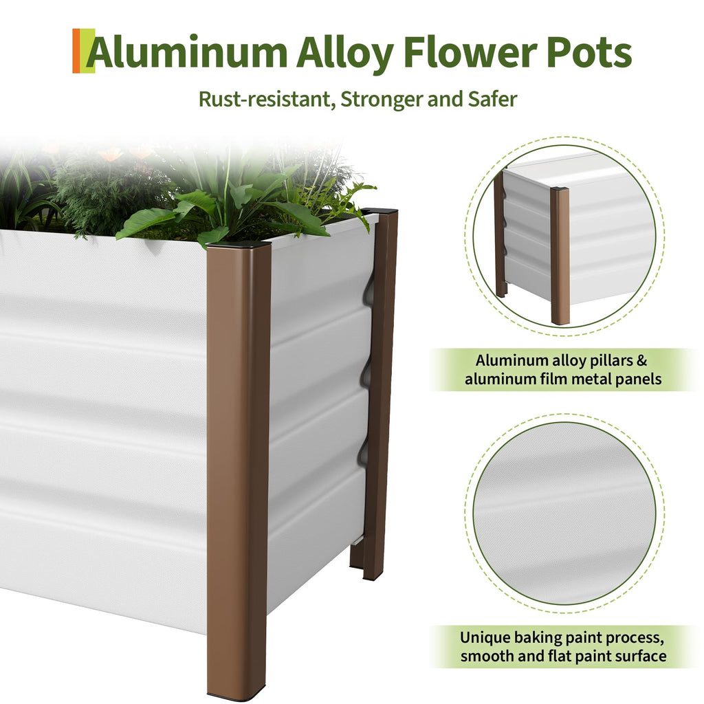 JoanKaren 2 Pack Aluminum Raised Garden Bed with Legs, 24x16x18 in Outdoor Metal Elevated Planter Box with Drainage Holes for Garden, Patio, Balcony, Backyard Vegetable & Flower Planting, White