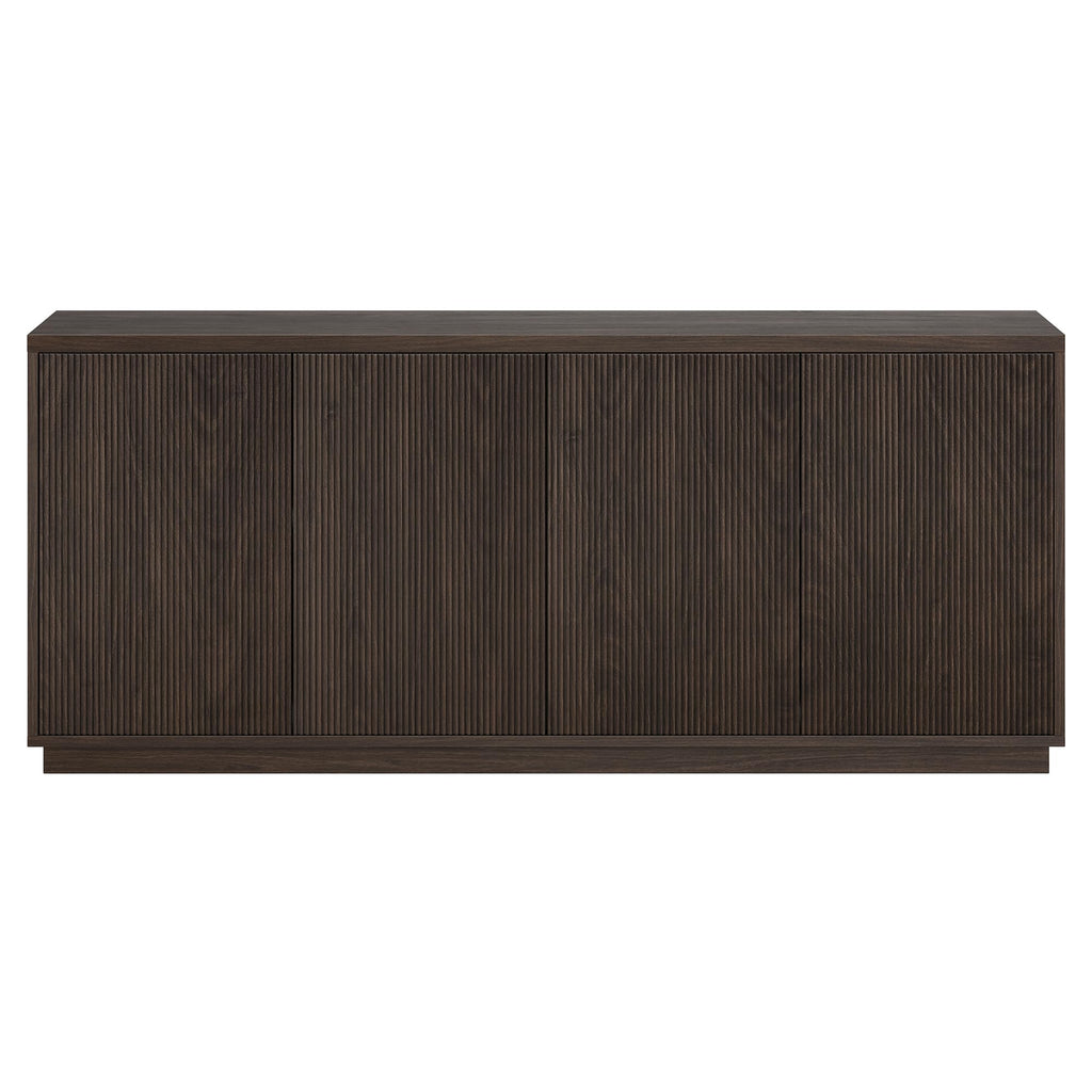 Henn&Hart 68" Fluted Sideboard Buffet Cabinet, Modern Ribbed Wooden Credenza with 4 Doors, Adjustable Shelves, and Cable Management Cut-Outs for Dining Room, Living Room or Entryway, Rich Brown
