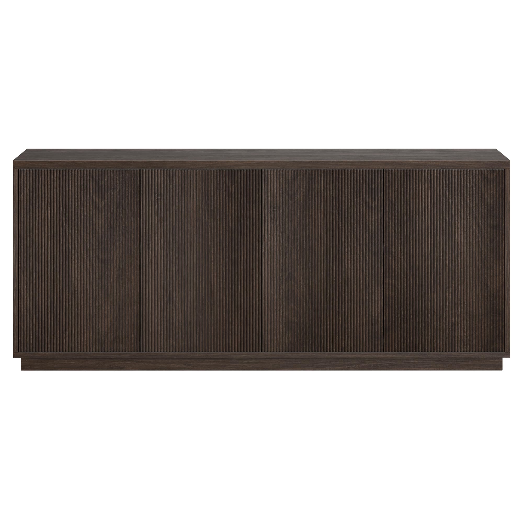 Henn&Hart 68" Fluted Sideboard Buffet Cabinet, Modern Ribbed Wooden Credenza with 4 Doors, Adjustable Shelves, and Cable Management Cut-Outs for Dining Room, Living Room or Entryway, Rich Brown