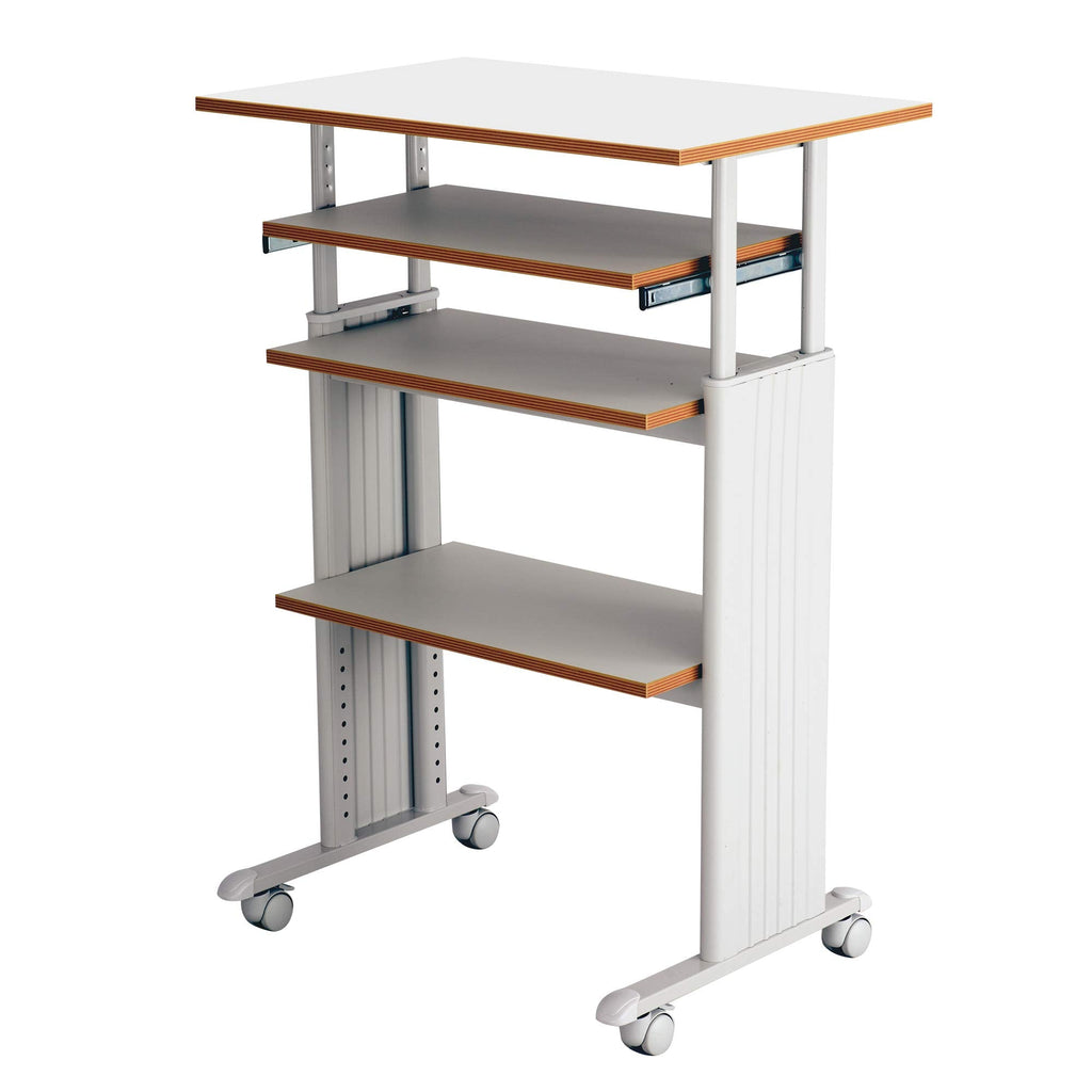 Safco Muv Adjustable-Height Desk with Keyboard Shelf, Steel Frame, Laminate Work Surface, Mobile on 4 Wheels, Powder Coat Finish - Office Desks & Workstations