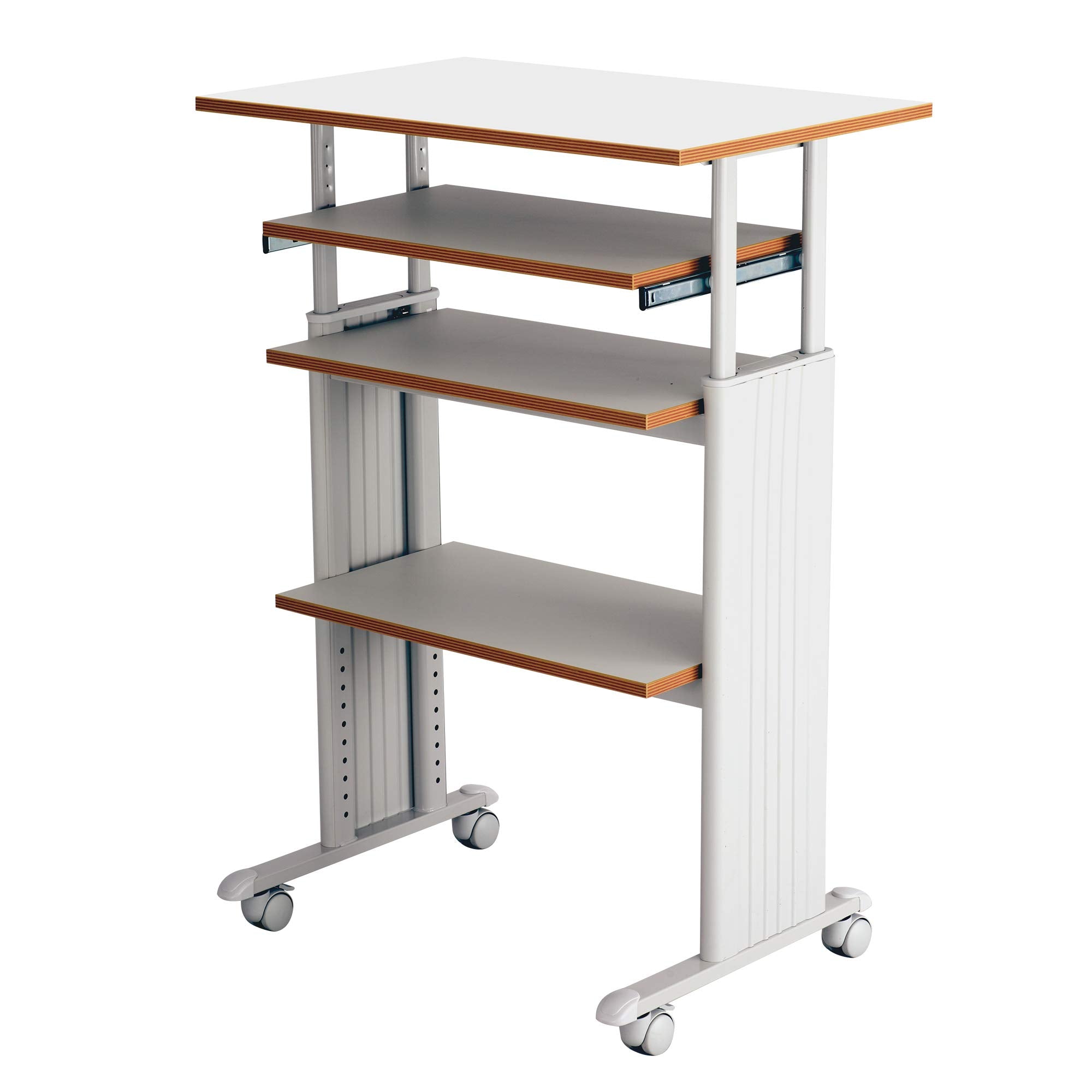 Safco Muv Adjustable-Height Desk with Keyboard Shelf, Steel Frame, Laminate Work Surface, Mobile on 4 Wheels, Powder Coat Finish - Office Desks & Workstations