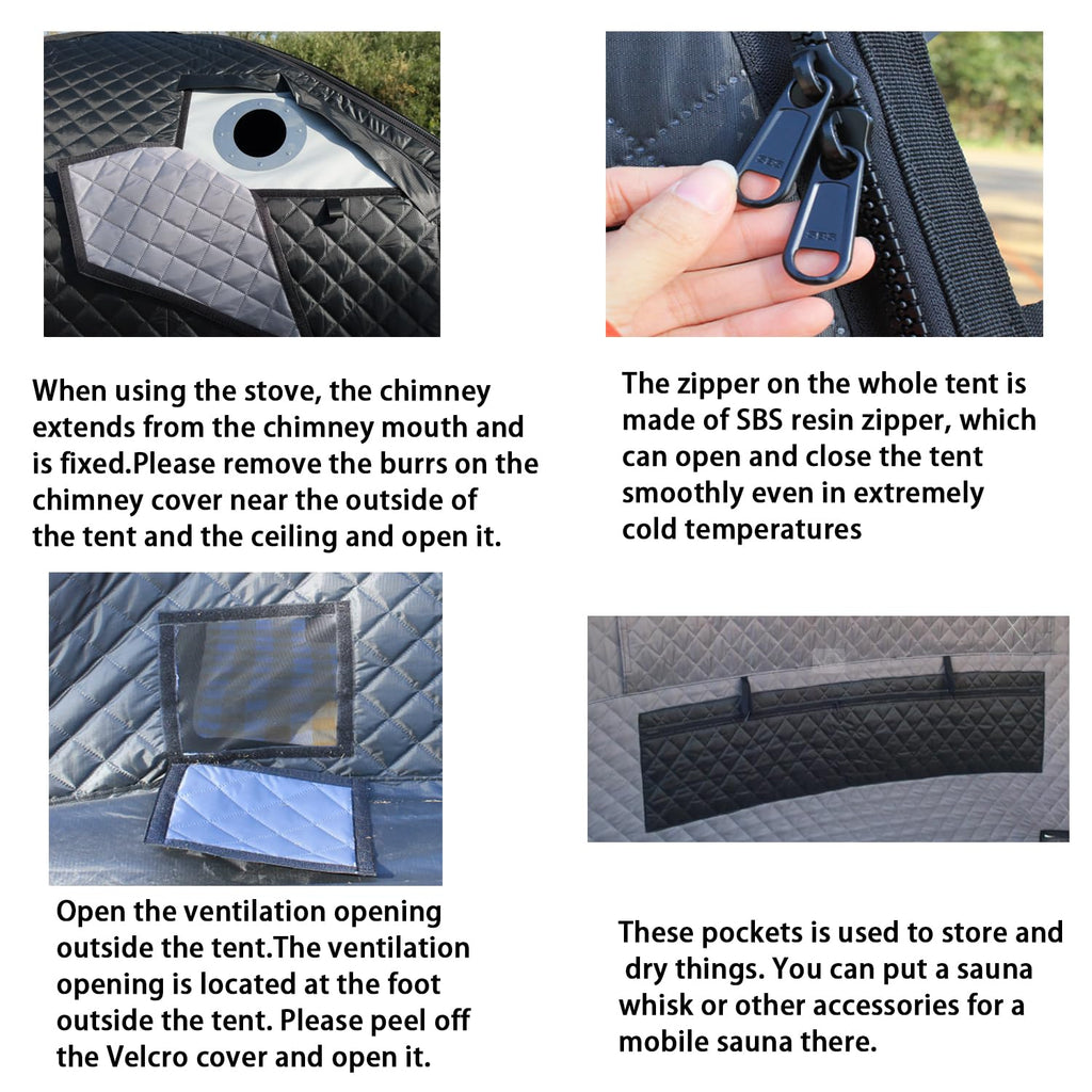 GOLDCAMP 3-4 Person Portable Steam Sauna Tent, Outdoor SPA Camping Detox Relaxation Quilted Box with Heat Retention Design, 86.6"X86.6"X75" Gray and Black with Carry Bag (NO Stove)