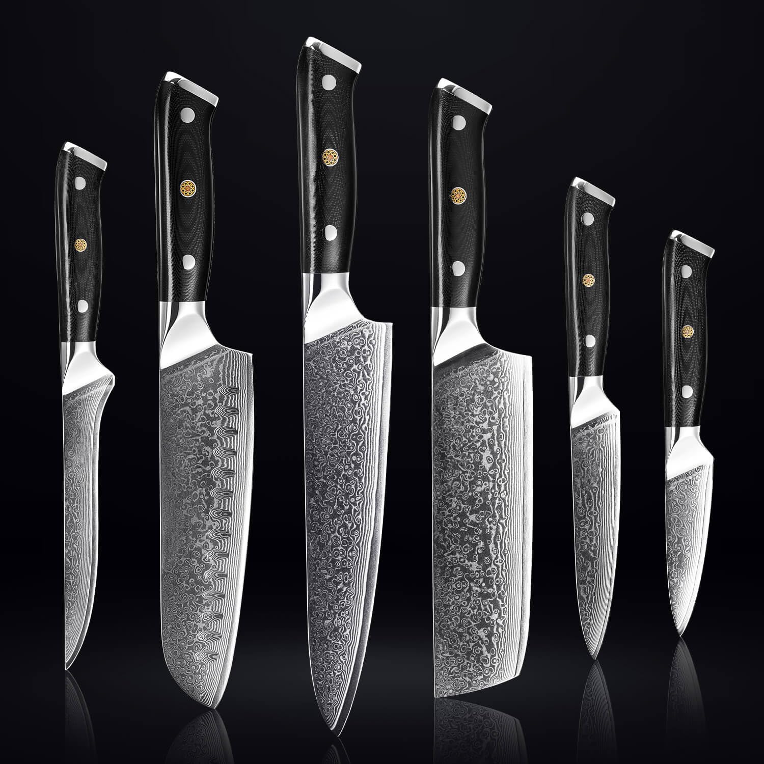 SENKEN 6-Piece Damascus Steel Kitchen Knife Set - Shogun Collection - 67-Layer Japanese VG10 Steel - Chef's Knife, Cleaver Knife, & More, Extremely Sharp Blades for Effortless Cutting, Luxury Gift Box