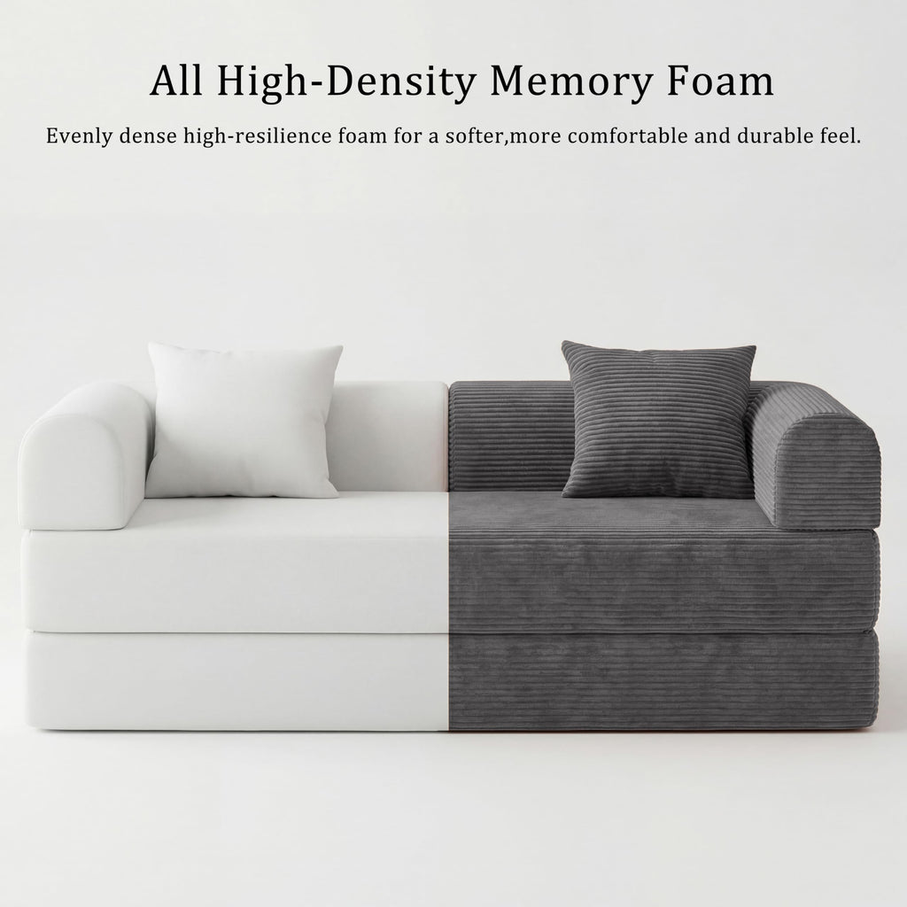HouseMila 59" Boneless Couch,4-in-1 Futon Sofa Bed Modular Loveseat Sleeper Folding Compressed Couch with Pillows,No Assembly Required Convertible Sofa Bed for Living Room Bedroom Guest Room,Grey
