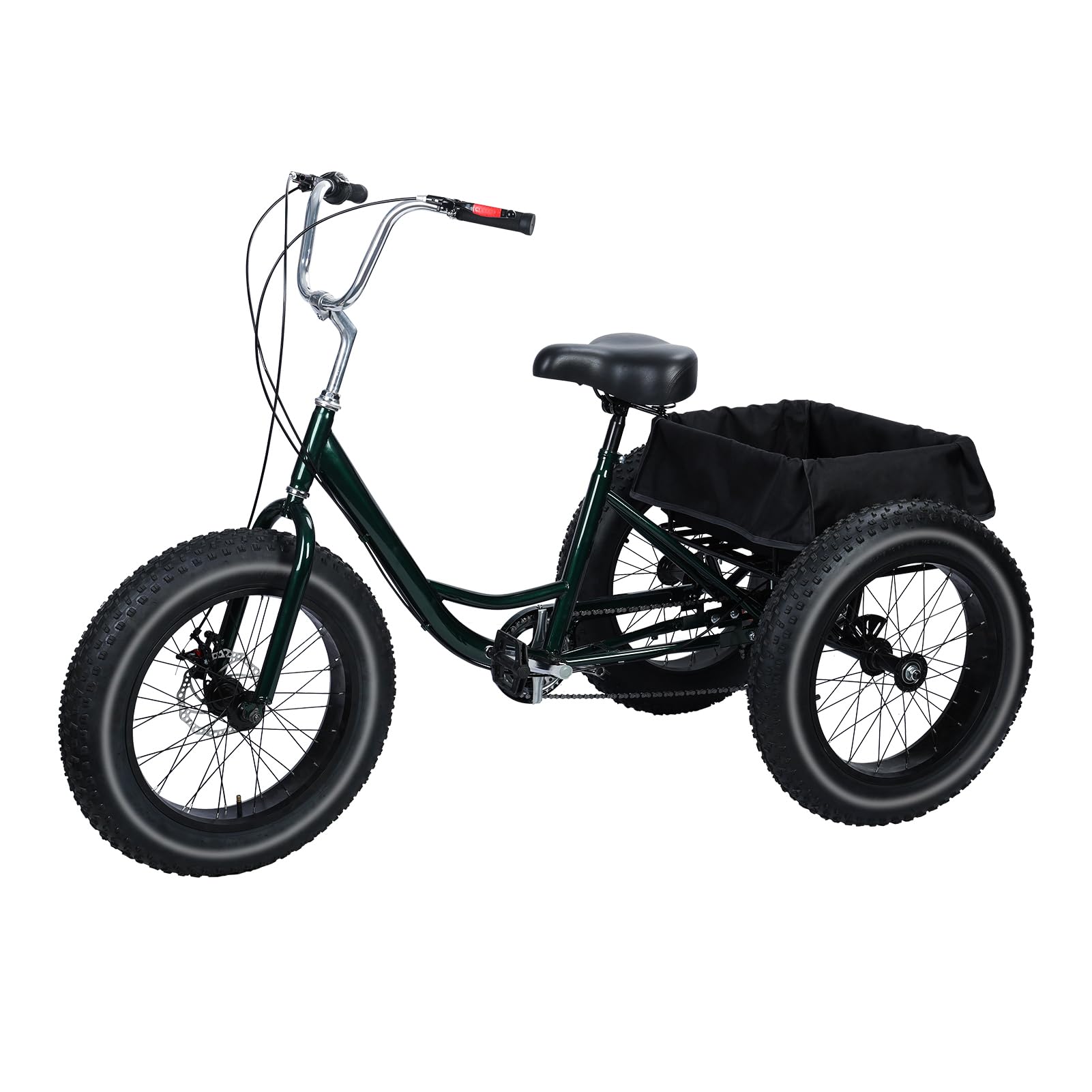 Masiunoz Fat Tire Tricycle for Adults with 450 lbs Capacity, 7-Speed, 20" x 4" Fat Tires, Double Disc Brake and Large Rear Basket for Commuting, Shopping, Camping,Adults Tricycle
