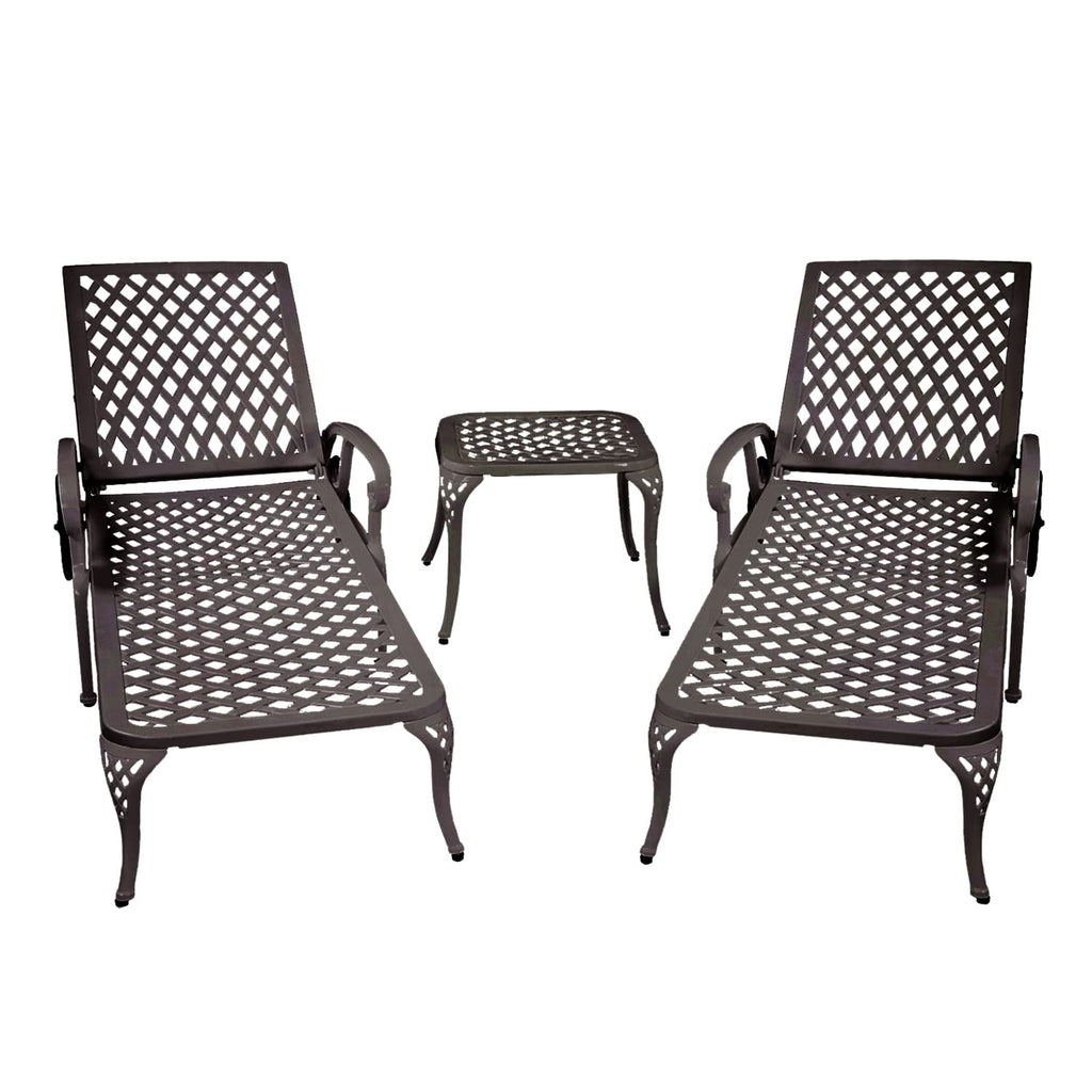 Karzibo Cast Aluminum Outdoor Chaise Lounge Chair with Wheels, Patio Chaise Lounge with 3-Position Adjustable Backrest, Outdoor Tanning Chair Patio Lounge Chair, Brown