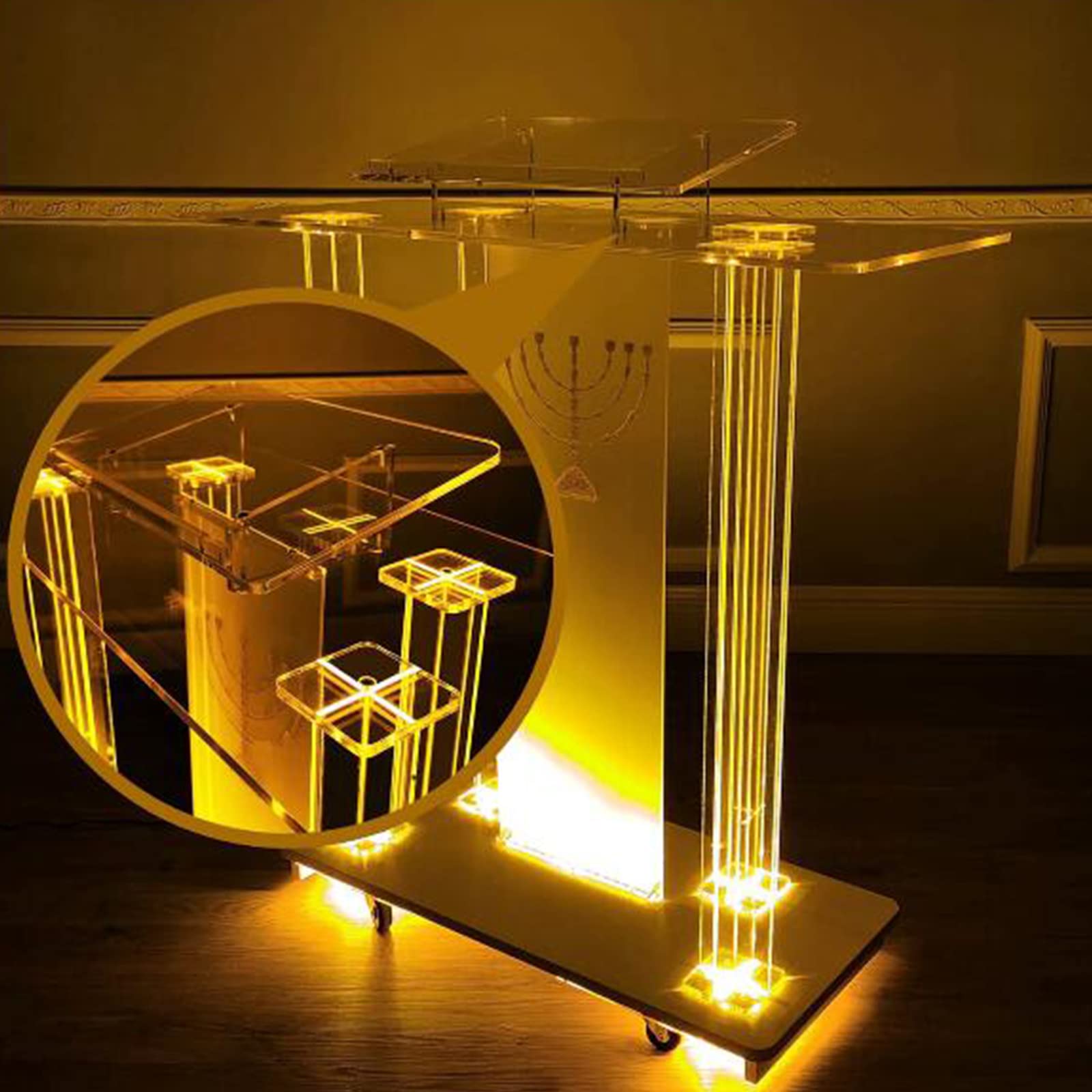 LaseVe Podium Podium Acrylic Lectern Pulpit Luminous Podium, Welcome Podium, Reception Chair Podium Conference Stage,Clear Rolling Podium Floor Podium with Light,Clear