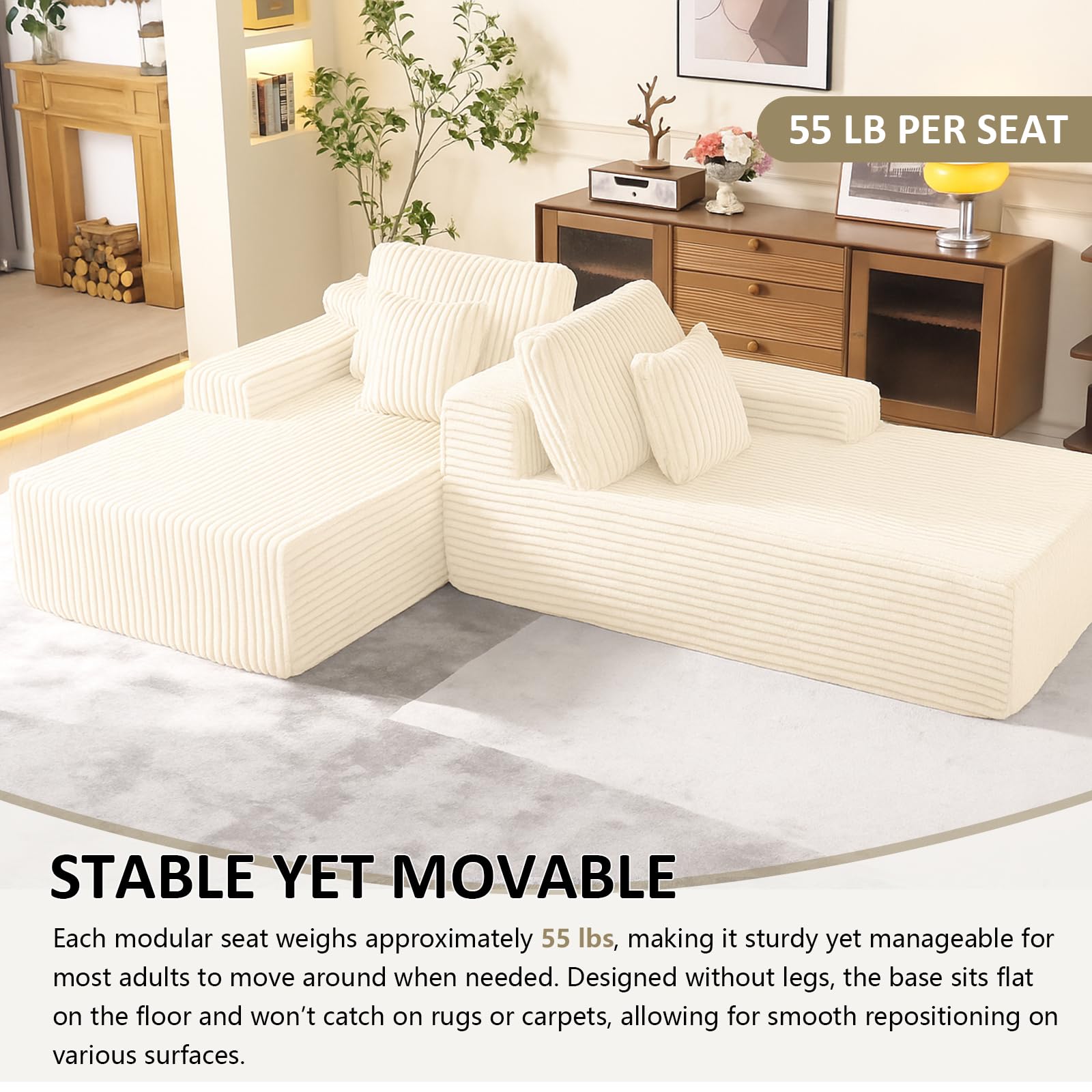 WHGBJA 79'' Convertible Sleeper Sofa Bed, 3-in-1 Foldable Floor Couch with Corduroy Upholstery, No Assembly Loveseat, Light Brown Lounge Mattress for Living Room, Studio, Guest Room (Beige)