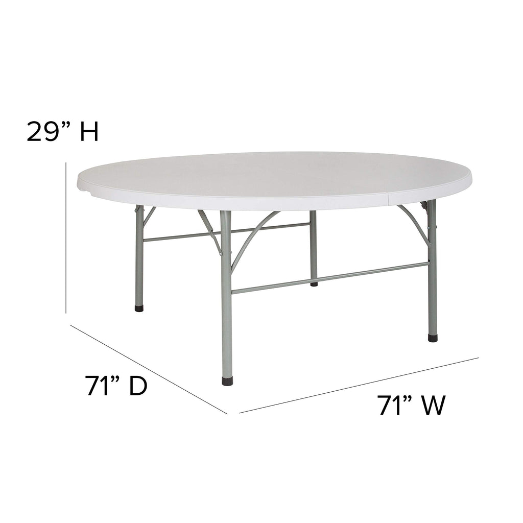 Flash Furniture Stonewall 6' Round Plastic Folding Event Table with Carrying Handle, Bi-Fold Banquet Table for Indoor/Outdoor Events, White