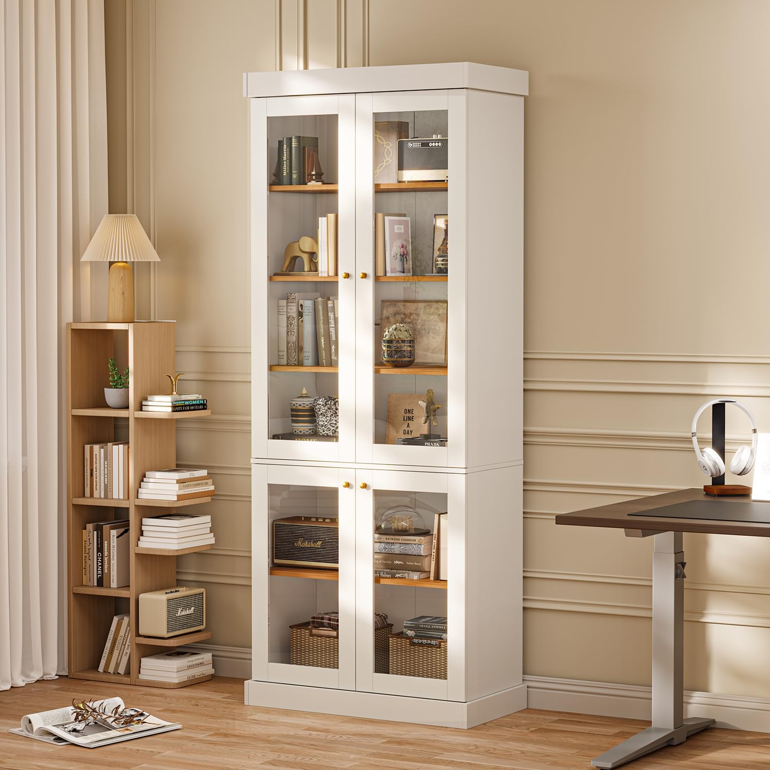 ivaniti 70.8" Tall Farmhouse Kitchen Pantry Cabinet with Doors, Modular Storage Cabinet with 4-Tier Adjustable Shelves, White, Wooden Hutch for Kitchen, Living Room, Set of 4