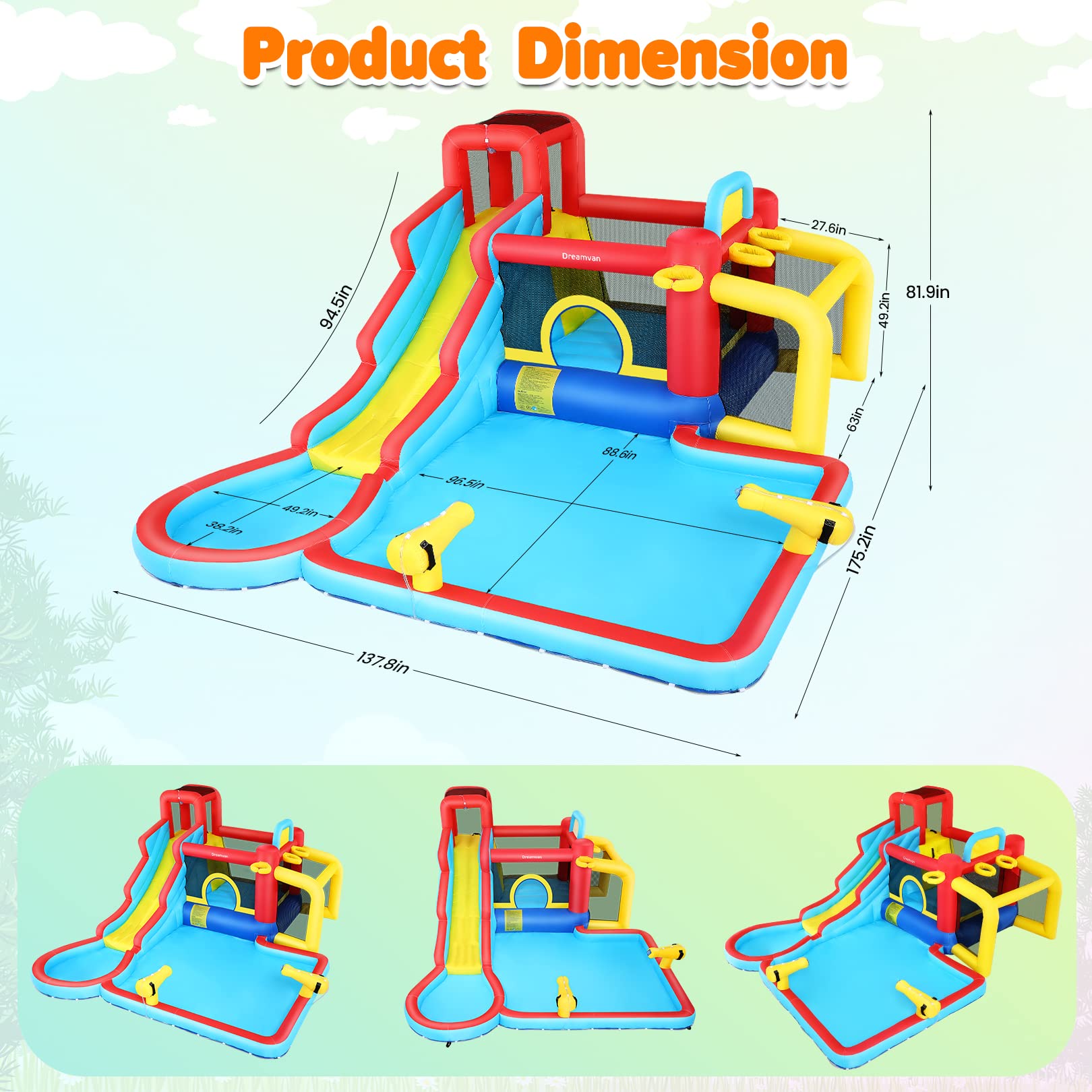 AKEYDIY Water Slide Bounce House,13×12.5ft Waterfall Waves Mega Water Slides Park |Inflatable Water Slide for Big Kids 8-12 &3-10,Large Pool,Blow Up Water Slide for Kids Backyard Outdoor