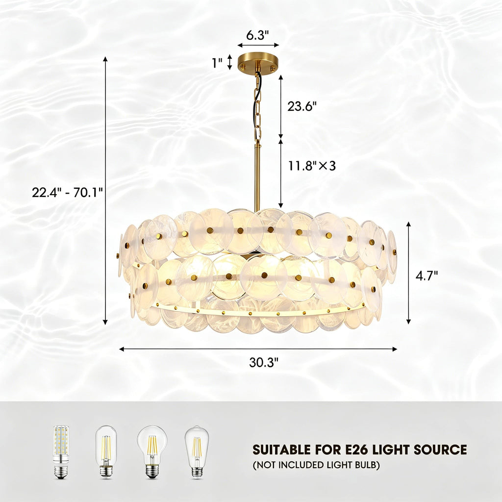 APBEAMLighting 30.3'' Cloud Glass Chandelier Modern, Gold Chandeliers Elegant, Dimmable 8-Light Pendant Ceiling Light Fixture for Girls Room Bedroom Dining Living Room Foyer Kitchen Entryway