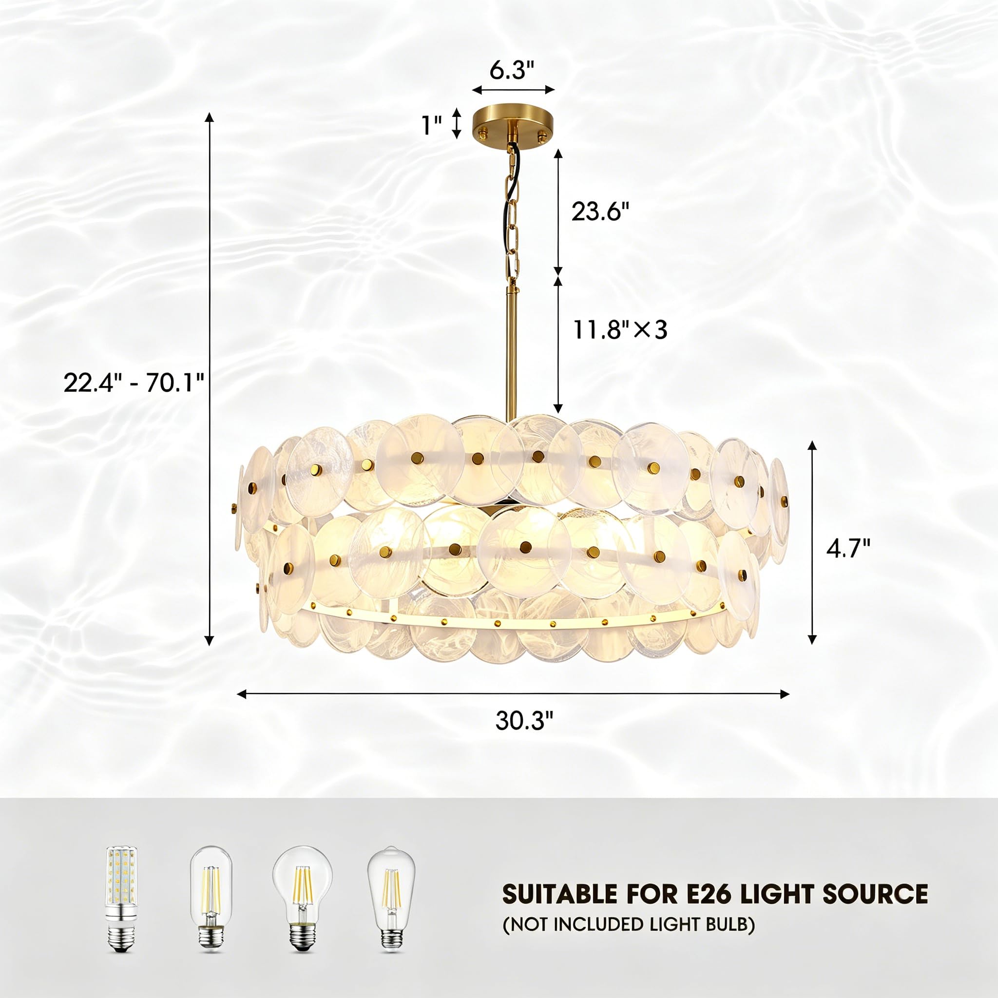 APBEAMLighting 30.3'' Cloud Glass Chandelier Modern, Gold Chandeliers Elegant, Dimmable 8-Light Pendant Ceiling Light Fixture for Girls Room Bedroom Dining Living Room Foyer Kitchen Entryway