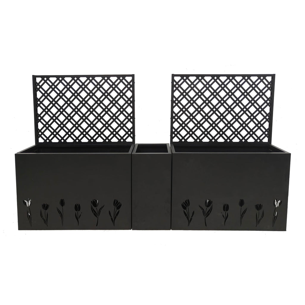 Pasirou 3-Piece Metal Planter Box wtih Trellis- Raised Garden Bed Set of 3 for Outdoor Indoor Use, Rust-Resistant Planter Box with Drainage Holes