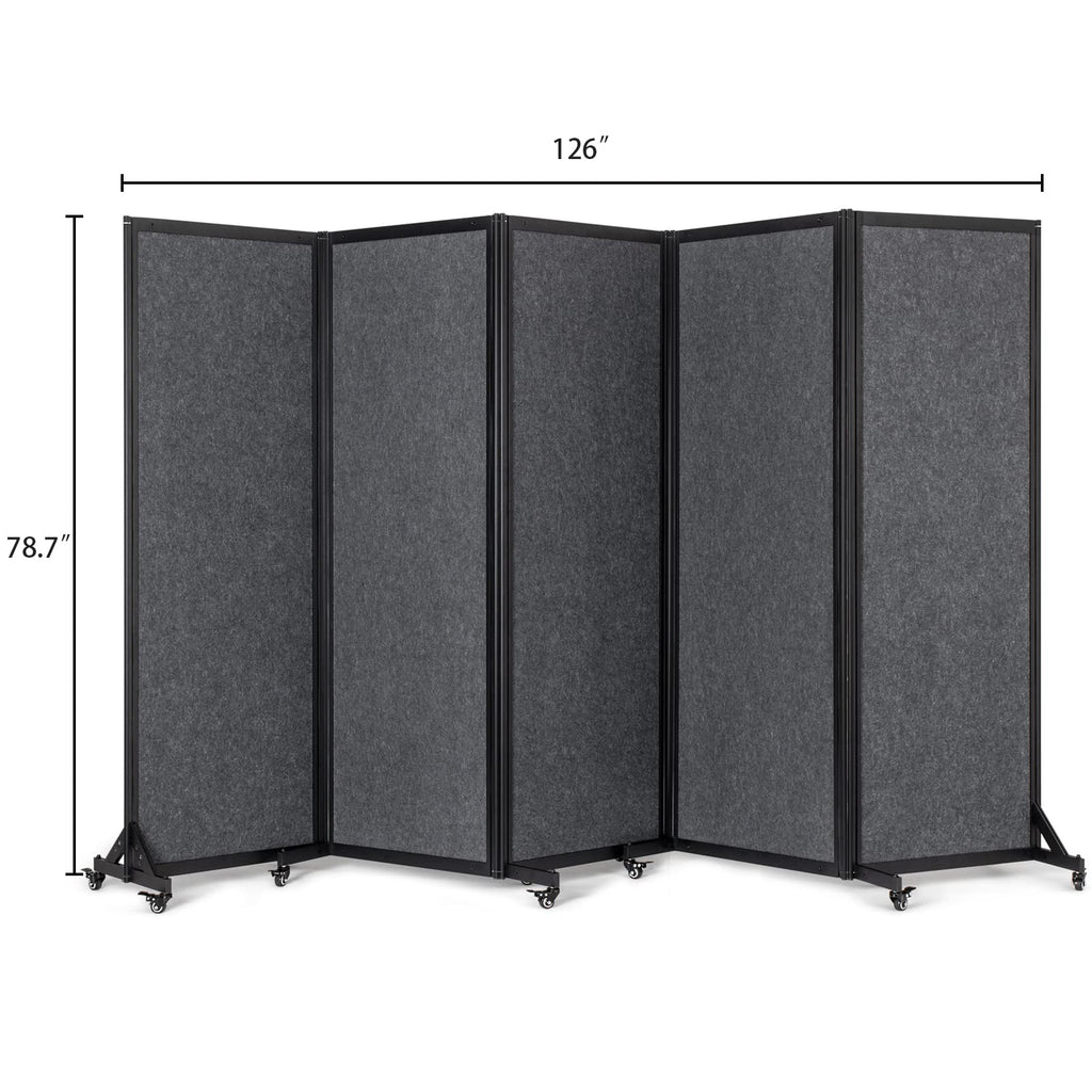 Strongbird Office Divider,Room Partition, Privacy Partition Separator,Portable Commercial Screen Dividers,Classroom School Dividers,10'6"W x 6'7"H,5 Panel,Grey