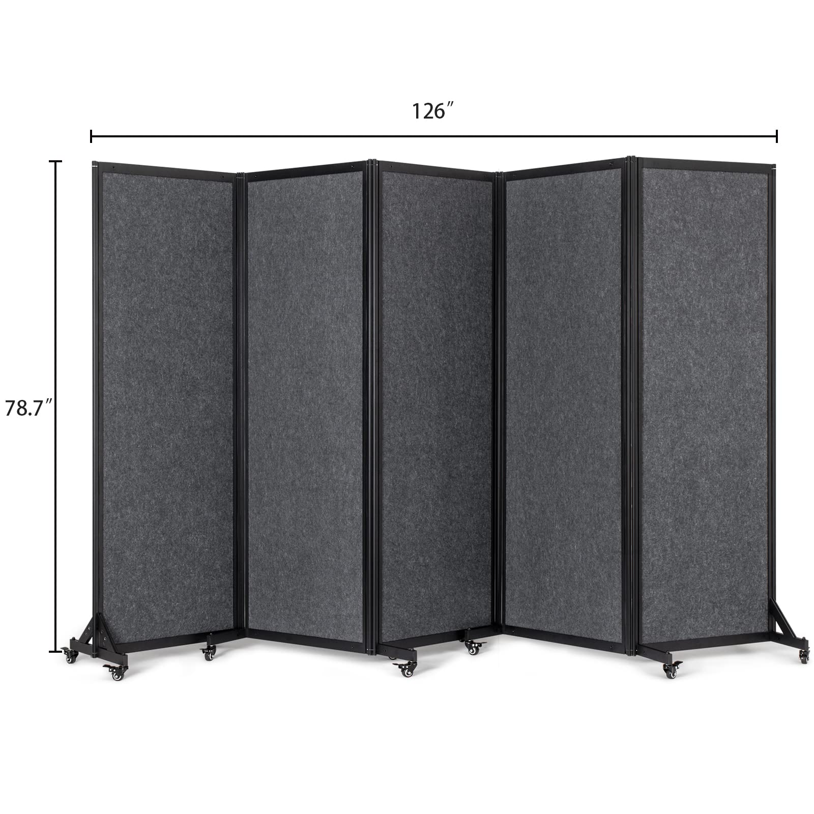 Strongbird Office Divider,Room Partition, Privacy Partition Separator,Portable Commercial Screen Dividers,Classroom School Dividers,10'6"W x 6'7"H,5 Panel,Grey