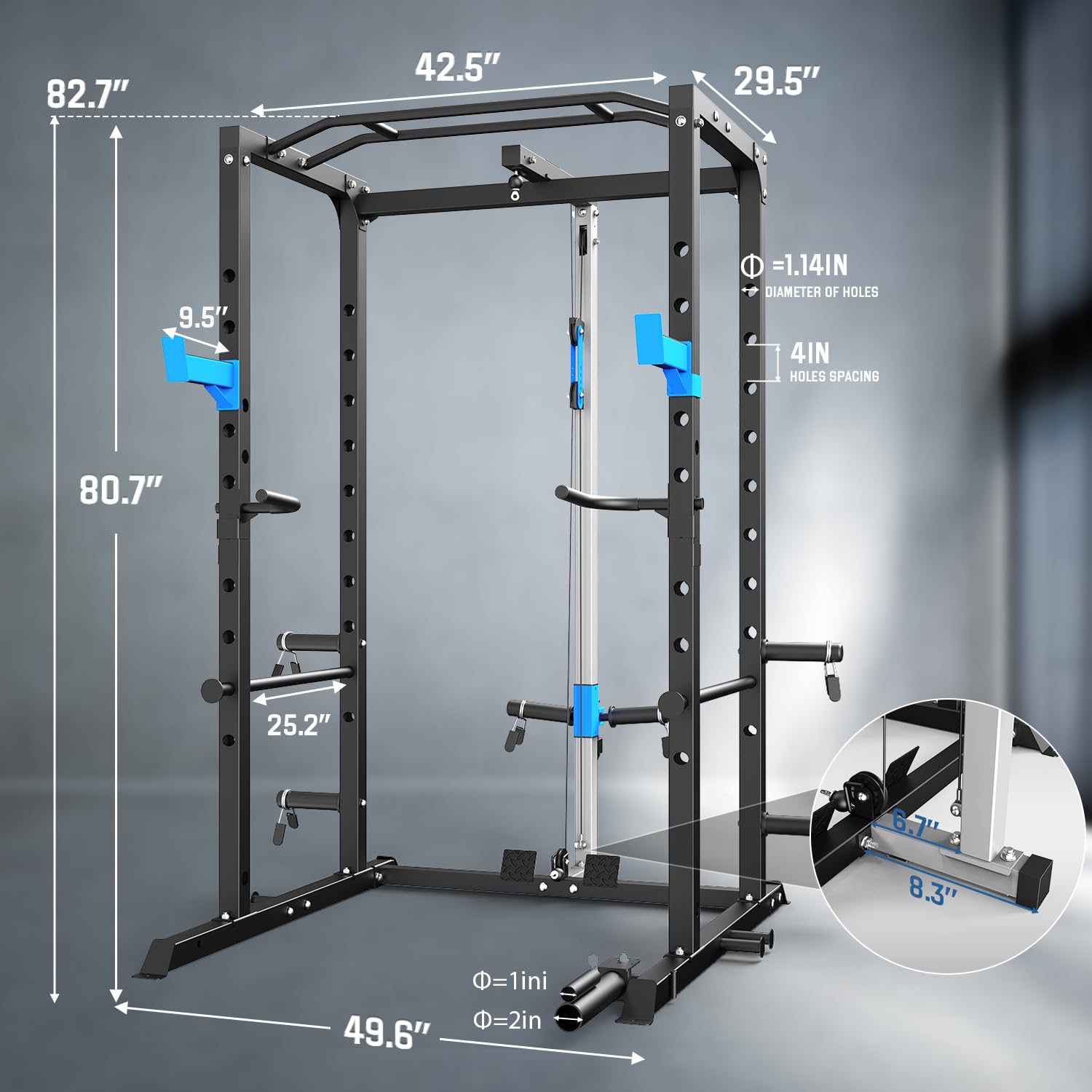 ULTRA FUEGO Power Cage, Multi-Functional Power Rack with J-Hooks, Dip Handles, Landmine Attachment and Optional Cable Pulley System for Home Gym