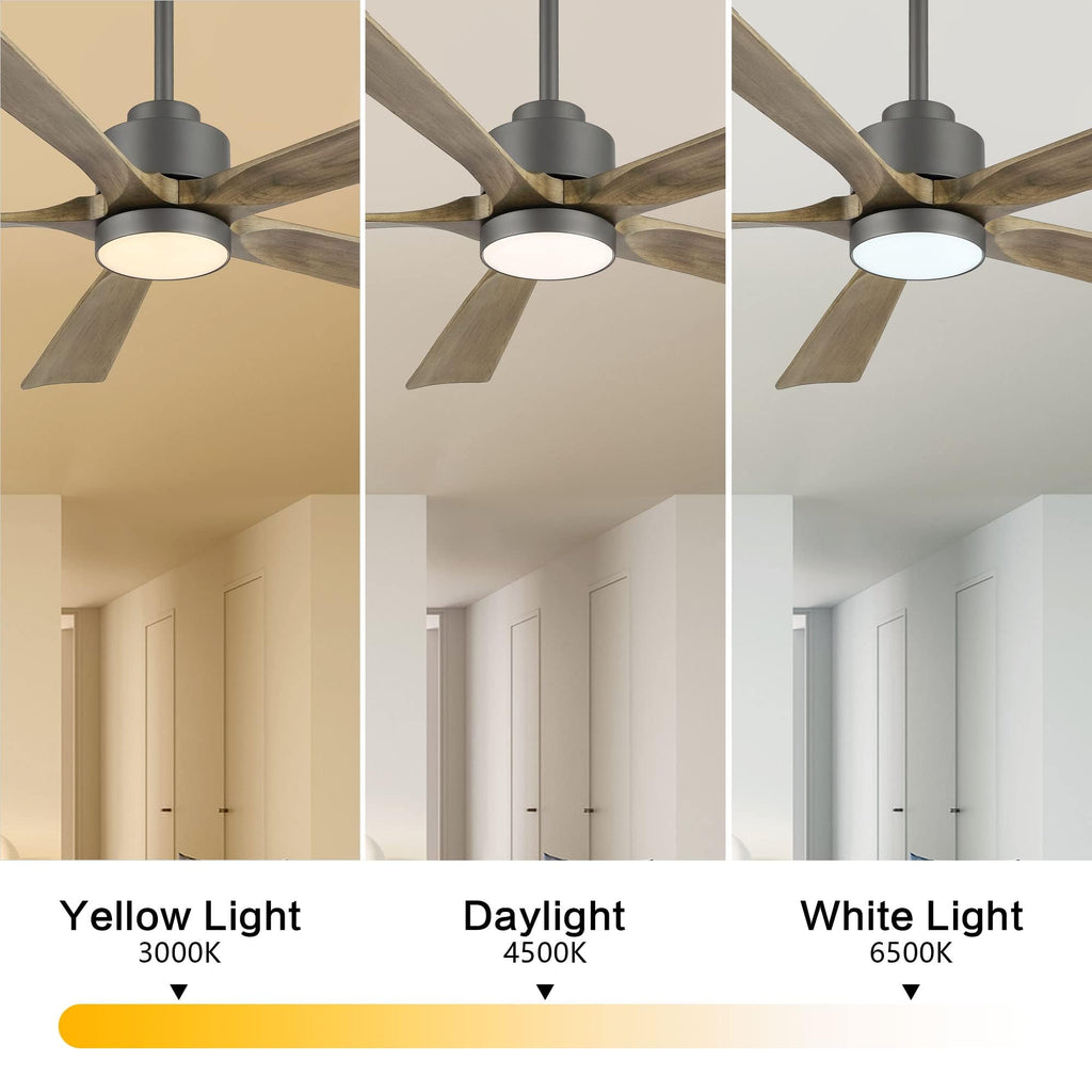 ELEHINSER 60" Modern Ceiling Fan with Light and Remote Control, 5 Solid Wood Blades 6-Speed Noiseless Reversible DC Motor, Ceiling Fan for Kitchen Dinning Living Room, Charcoal Finish with Wood Blades