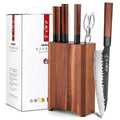 HEZHEN Knife Block Set, 7 Piece Chef Knife Set with Block&Siccor, 3 Layers Clad Steel Kitchen Knife, Kitchen Scissors Acacia Wood Knife Block, Room-saving, Gift Ready Set