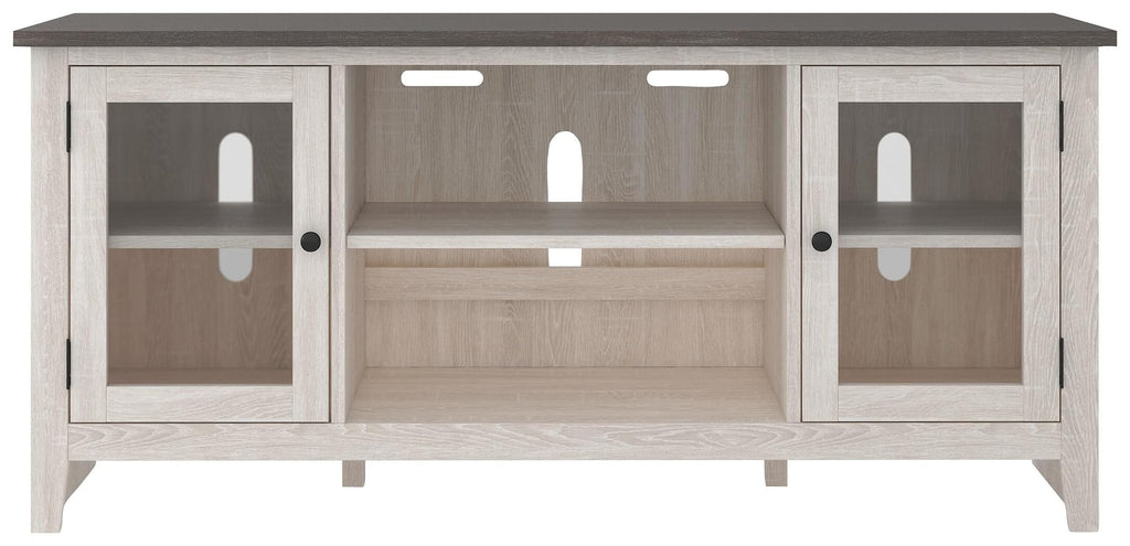 Signature Design by Ashley Dorrinson Farmhouse TV Stand with Fireplace Option, Fits TVs up to 58", Whitewash