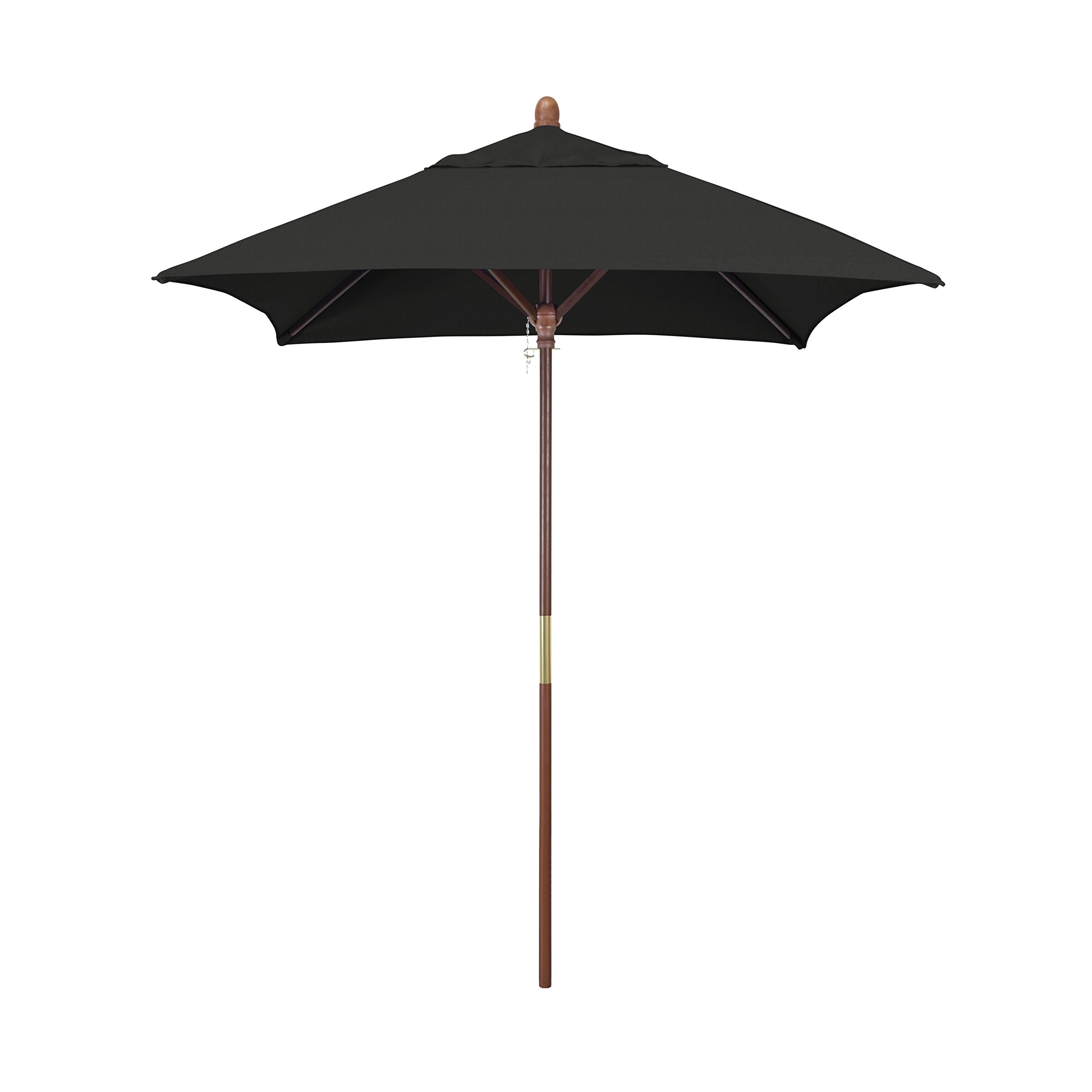 California Umbrella 6' Sq Wooden Market Umbrella, Push Open Pin Stop , Sunbrella Black (Model: MARE604-5408)