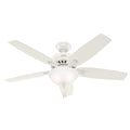 Hunter 52 inch Indoor Ceiling Fan with LED Light - White Ceiling Fan with Pull Chain, For Bedroom or Living Room, Standard Mount, No Remote, 5 Blades, Includes Bulbs - Newsome 53310, Fresh White