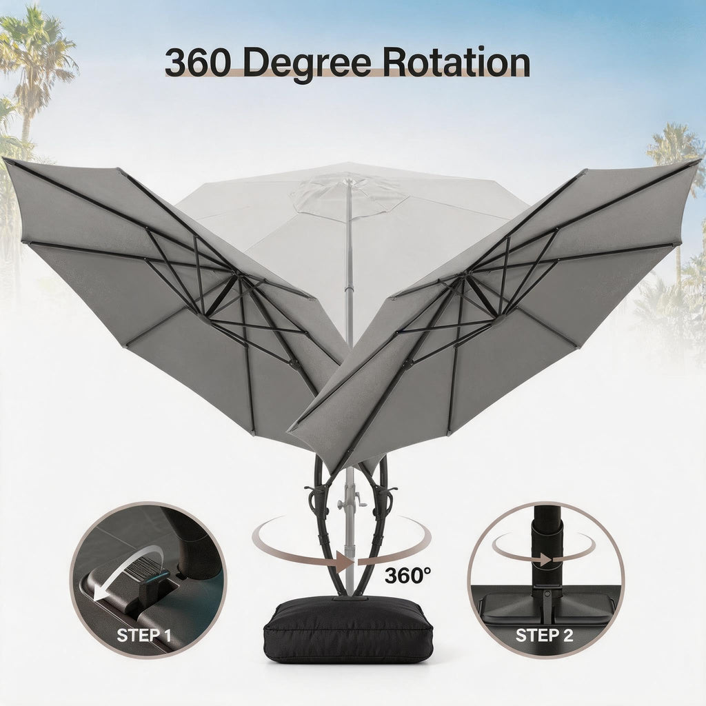 LAUSAINT HOME Outdoor Patio Umbrella with Base included, 12 FT Deluxe Curvy Cantilever Umbrella Heavy Duty Offset Hanging Umbrella with 360° Rotation for Market, Pool, Garden, Backyard, Deck (Grey)