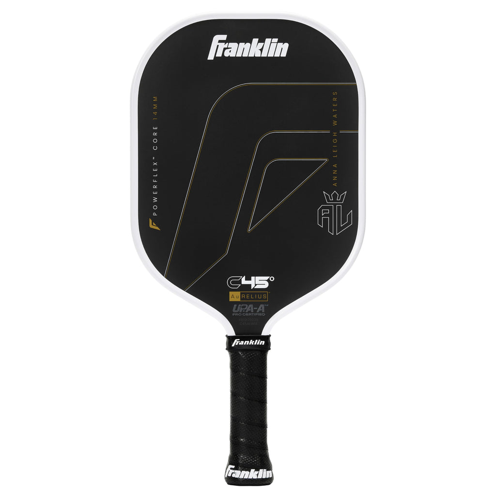 Franklin Sports PRO Pickleball Paddles – C45 Carbon Fiber Series - Official USAP + UPA Approved Pickleball Paddle - Aurelius 14mm Polymer Core - Official Shape of Anna Leigh Waters - Black/White